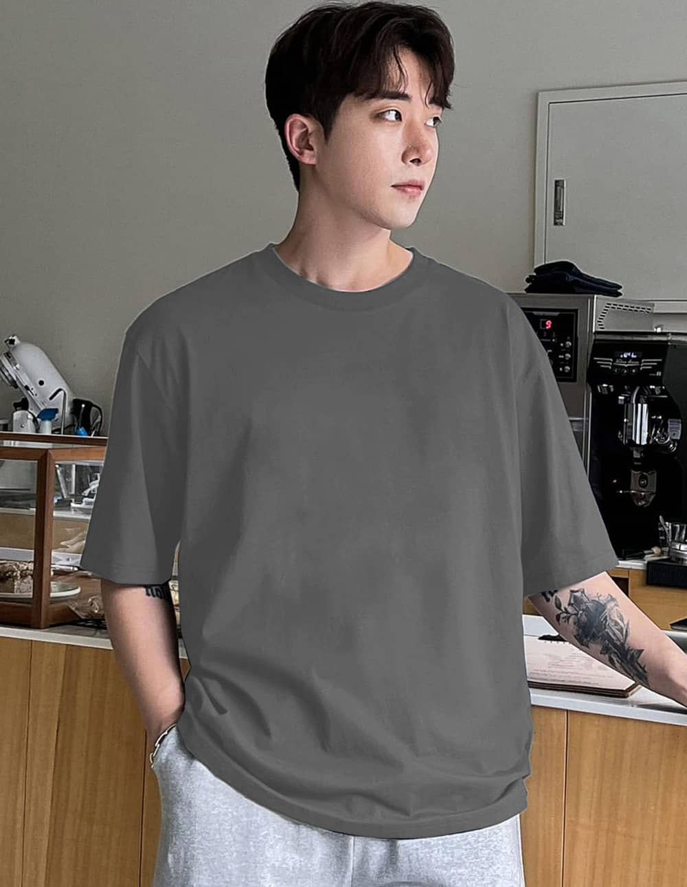 VIOUR Men Cotton Oversized Fit Solid T-Shirt ( Grey )