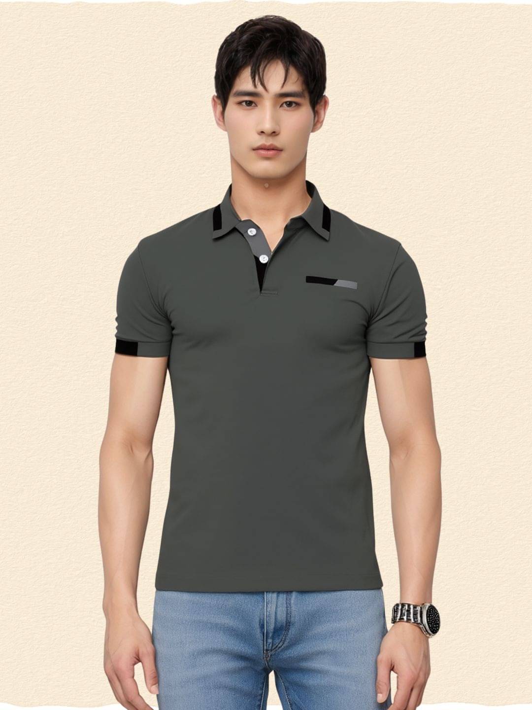     			Vamsi Men Cotton Blend Regular Fit Solid Polo T Shirt ( Grey )