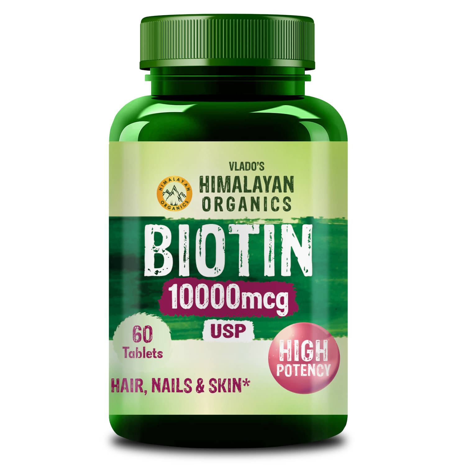 Vlado's Himalayan Organics Biotin 10000mcg Tablets High Potency for Hair Growth, Skin & Nails 60 No.s Vlado's Himalayan Organics Biotin 10000mcg Tablets High Potency for Hair Growth, Skin & Nails 60 No.s