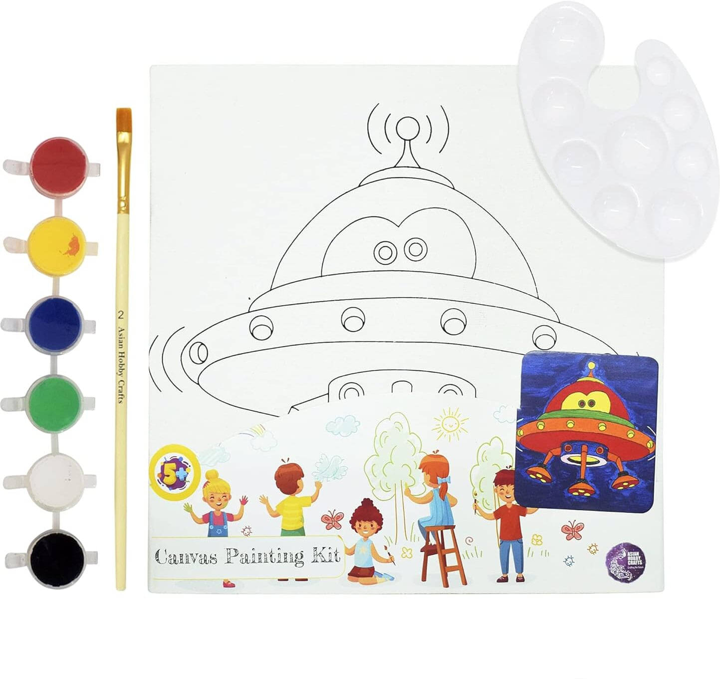     			ASIAN HOBBY CRAFTS Canvas Painting Kit,Printed Canvas Board, Paints and Brushes Funny Spaceship