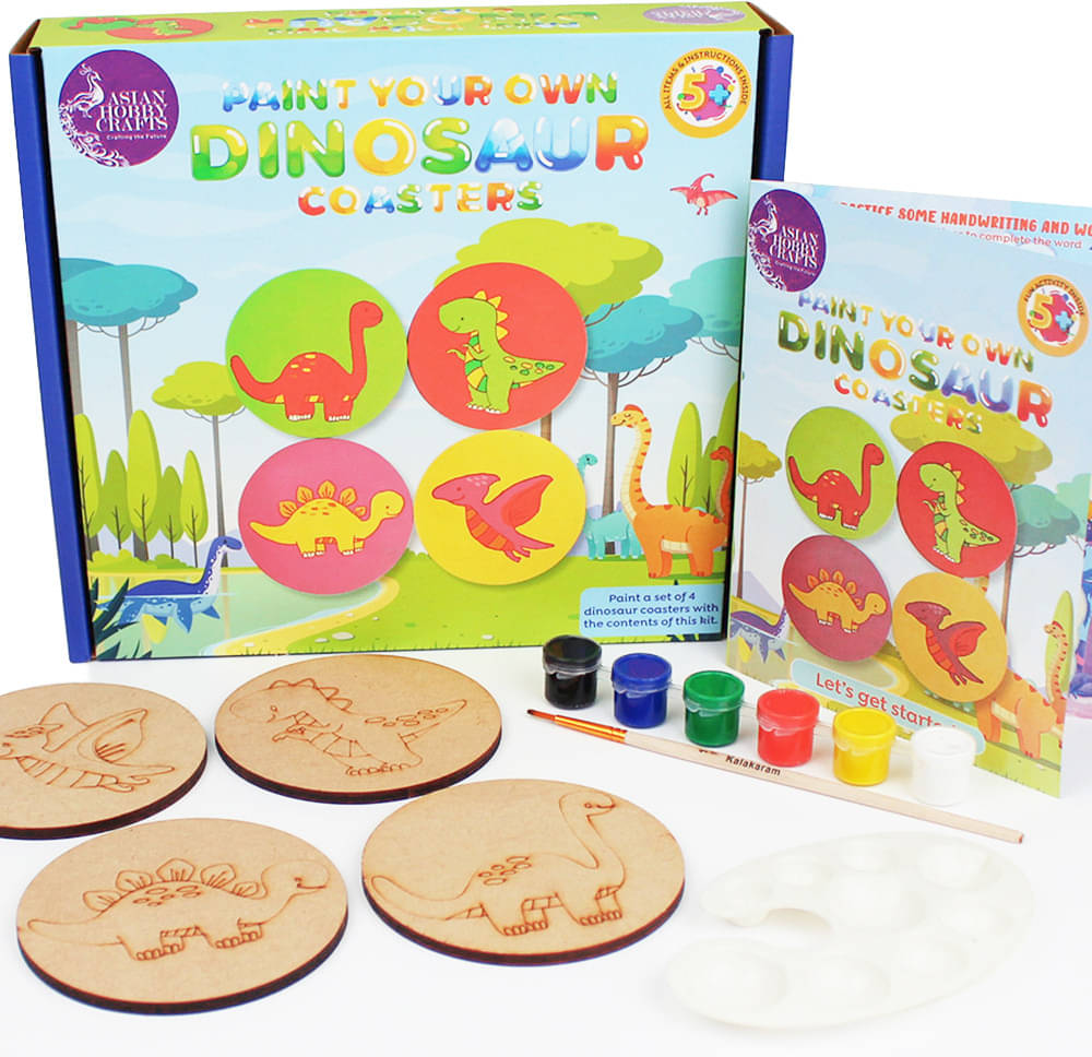     			ASIAN HOBBY CRAFTS DIY Dinosaur Coaster Painting Kit – 4 Wooden Coasters for Kids Art & Craft