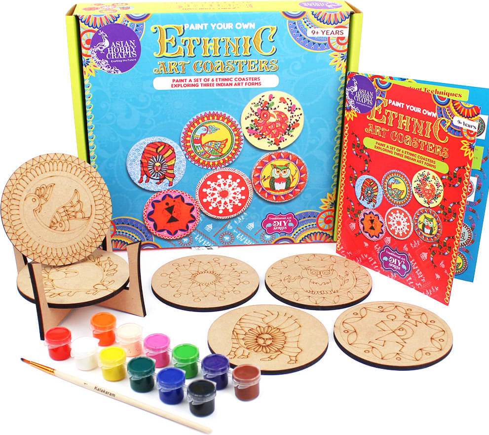    			ASIAN HOBBY CRAFTS DIY Ethnic Painting Kit – 6 Pre-Marked Coasters India Art Kit for Kids