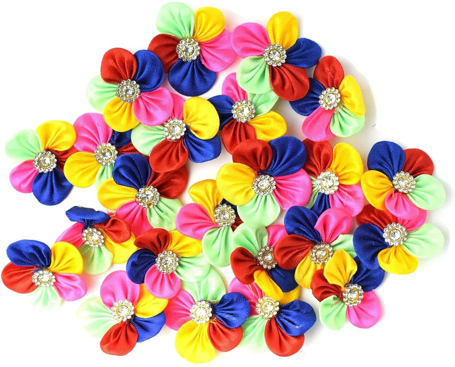     			ASIAN HOBBY CRAFTS Mini Single Stone Fabric Flower Set of 25 Pieces Size 3 cm (Multi-Color)