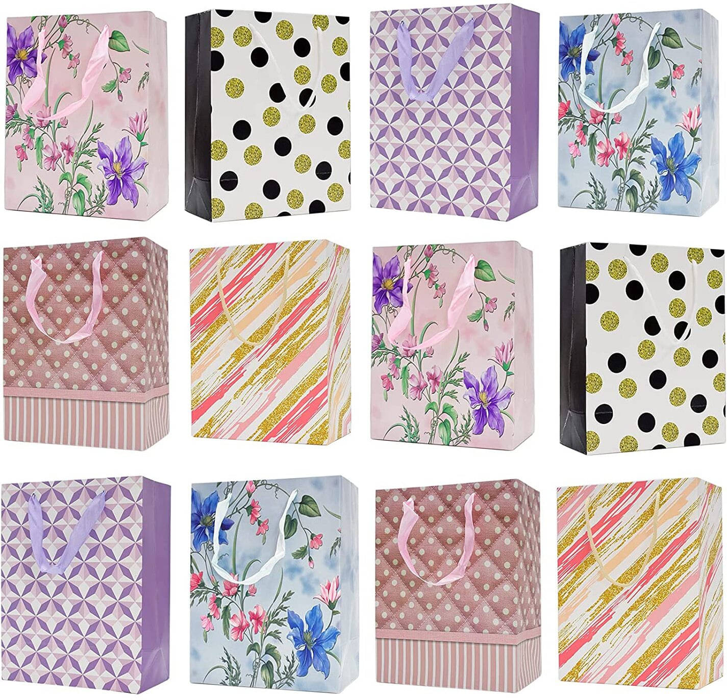    			ASIAN HOBBY CRAFTS Printed Paper Bags, Pack of 12pcs Size: H-9.5 x L-7.5 x W-3.5 Inch,Multicolor