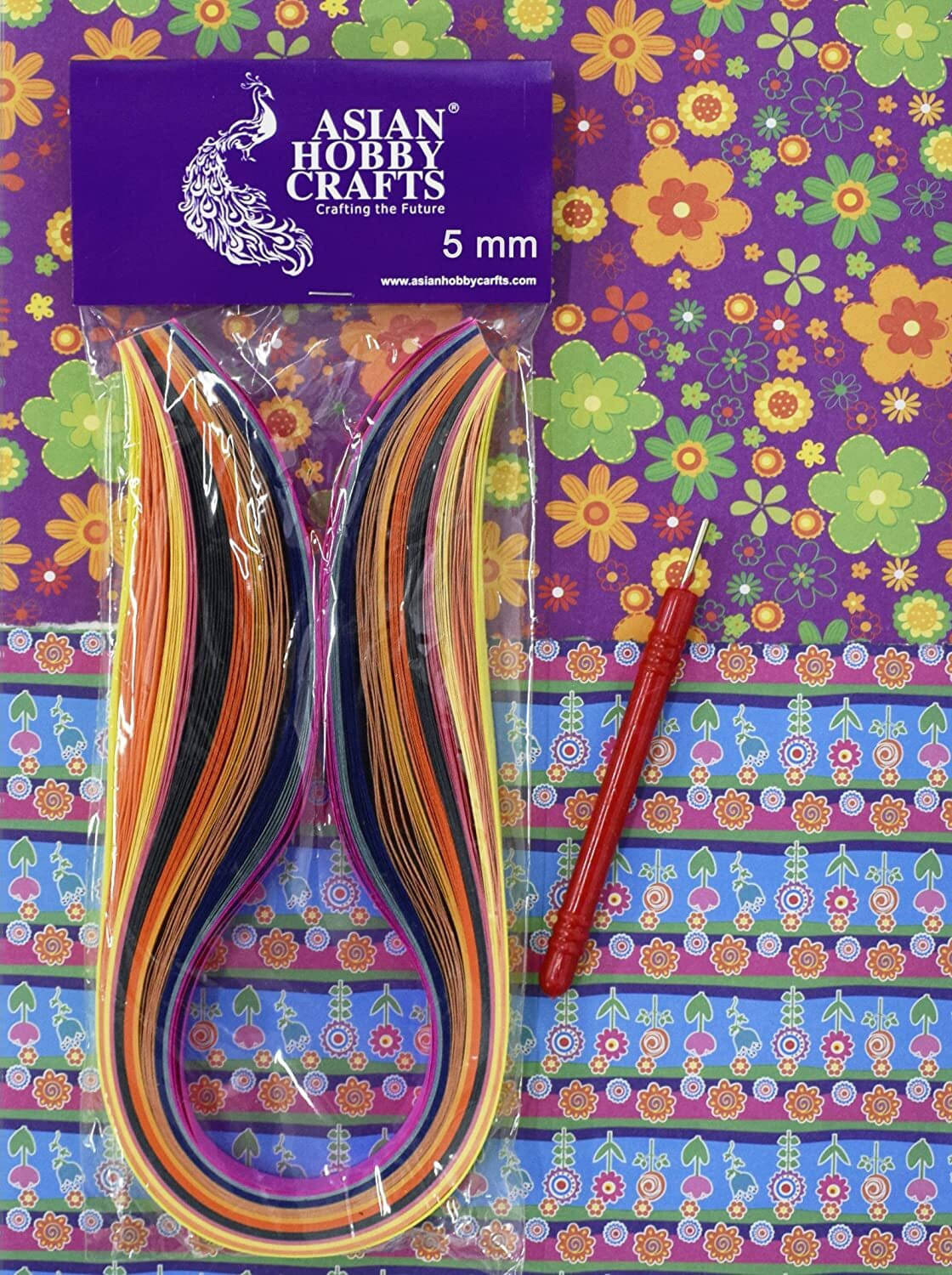     			ASIAN HOBBY CRAFTS Quilling Paper Strips (100 Pieces) with Free Quilling Needle - 5mm