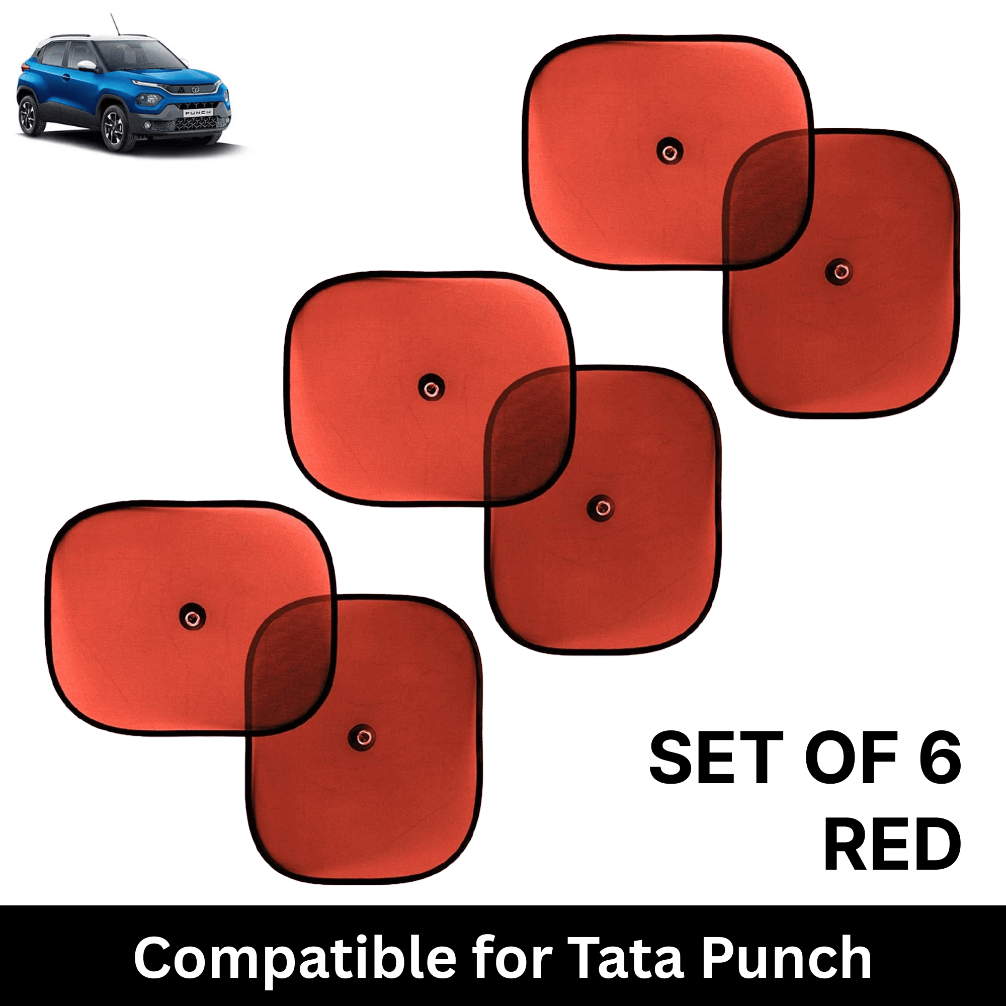     			Car Sun Shade for Side Windows (Red, Set of 6) with vaccum Suction Cups for Tata Punch