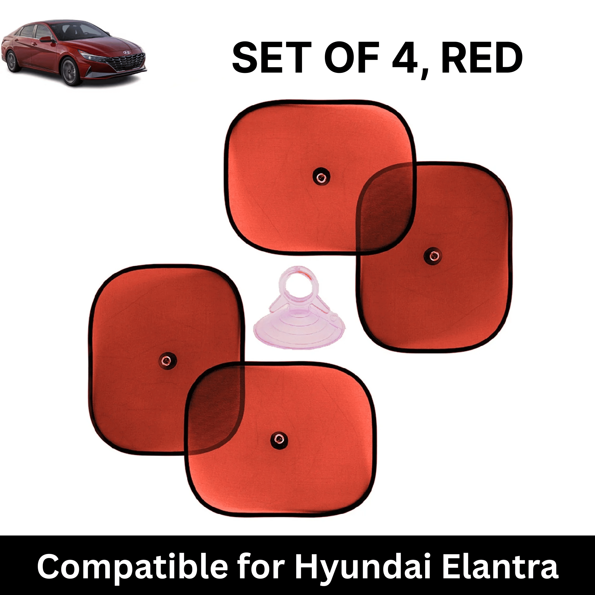     			Car Sun Shade for Side Windows (Red, Set of 4) with vaccum Suction Cups for Hyundai Elantra 2025