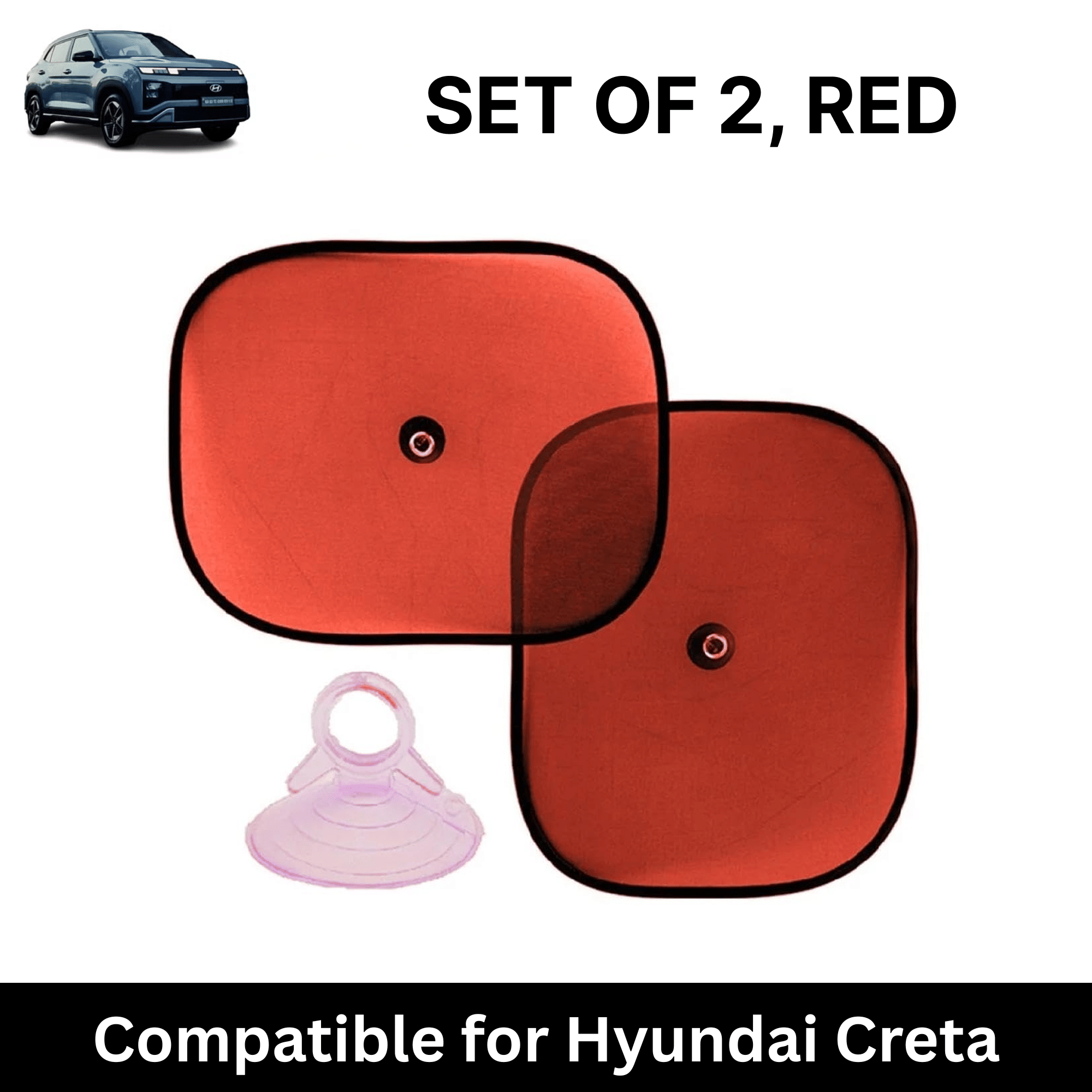 Car Sun Shade for Side Windows (Red, Set of 2) with vaccum Suction Cups for Hyundai Creta Electric Car Sun Shade for Side Windows (Red, Set of 2) with vaccum Suction Cups for Hyundai Creta Electric