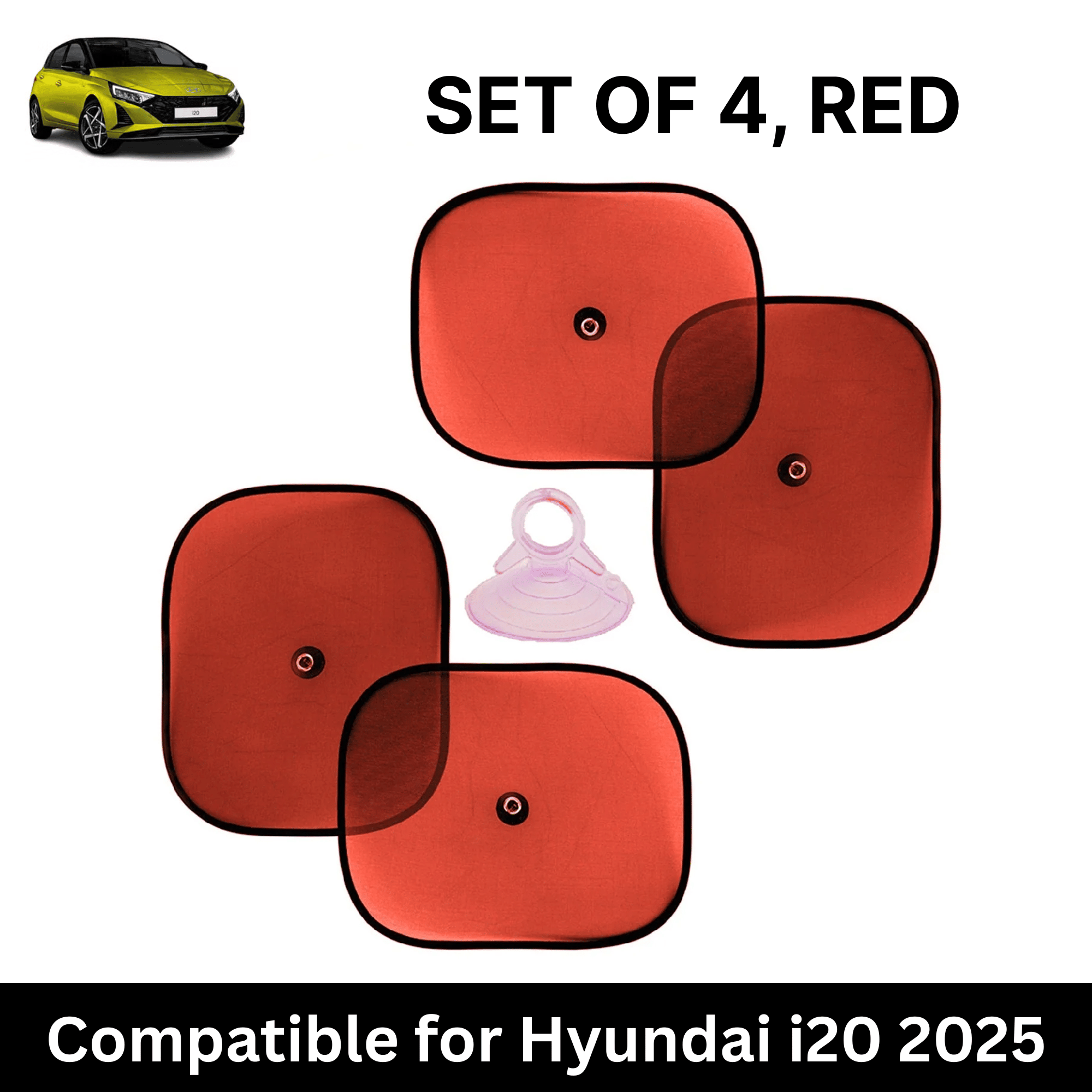    			Car Sun Shade for Side Windows (Red, Set of 4) with vaccum Suction Cups for Hyundai i20 2025