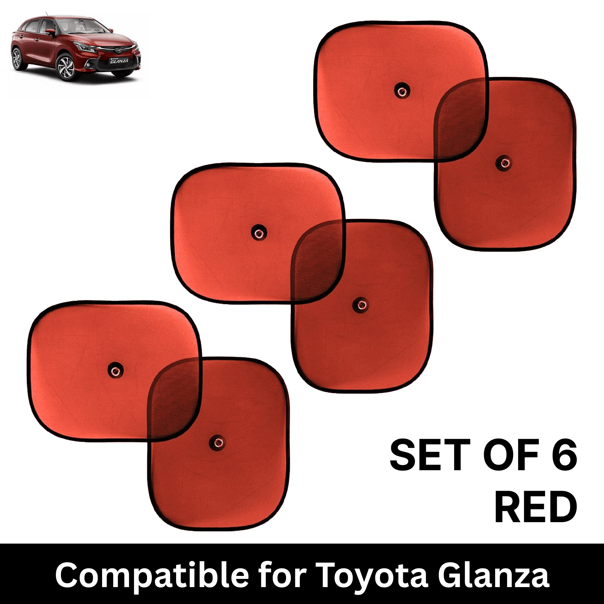 Car Sun Shade for Side Windows (Red, Set of 6) with vaccum Suction Cups for Toyota Glanza Car Sun Shade for Side Windows (Red, Set of 6) with vaccum Suction Cups for Toyota Glanza