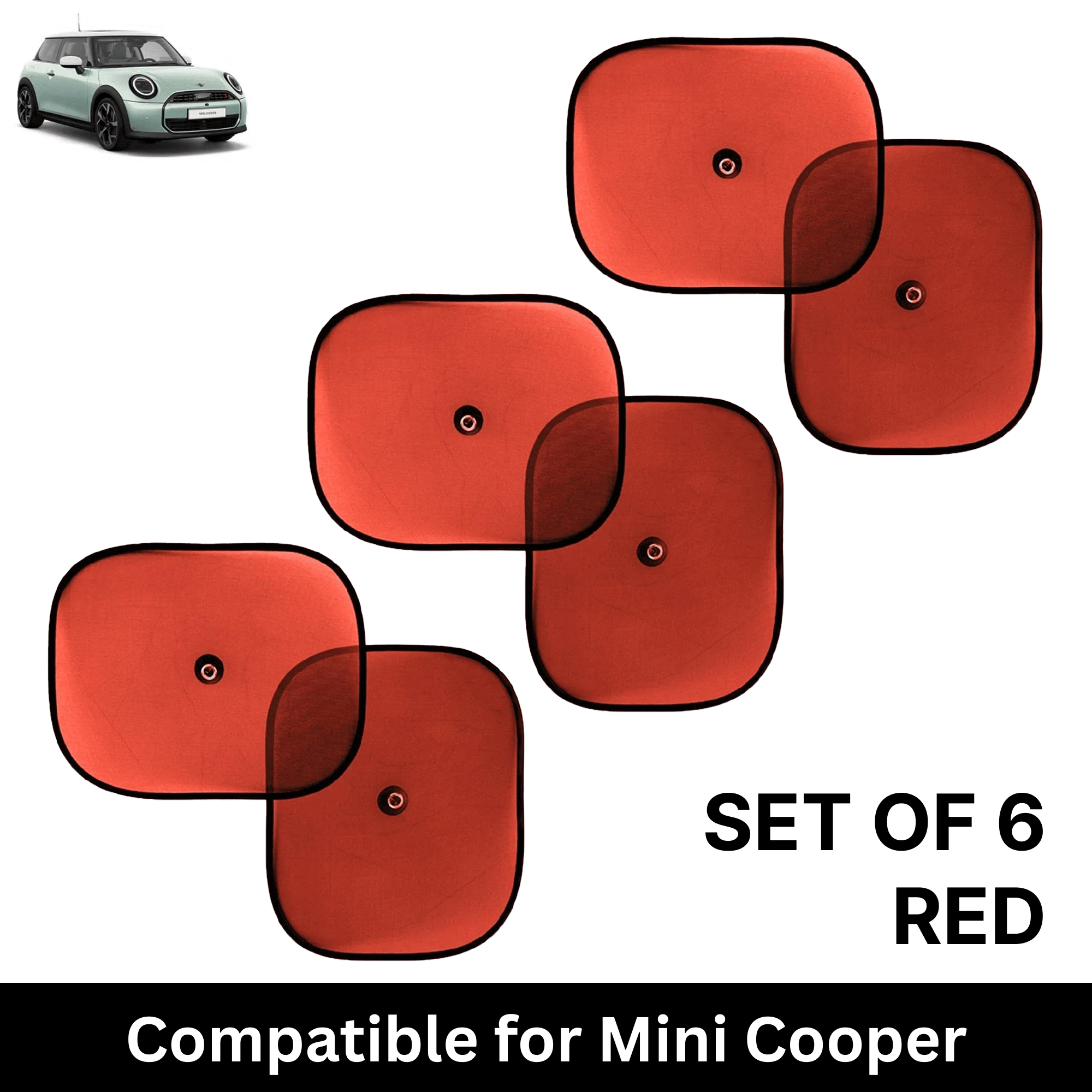 Car Sun Shade for Side Windows (Red, Set of 6) with vaccum Suction Cups for Mini Cooper Car Sun Shade for Side Windows (Red, Set of 6) with vaccum Suction Cups for Mini Cooper