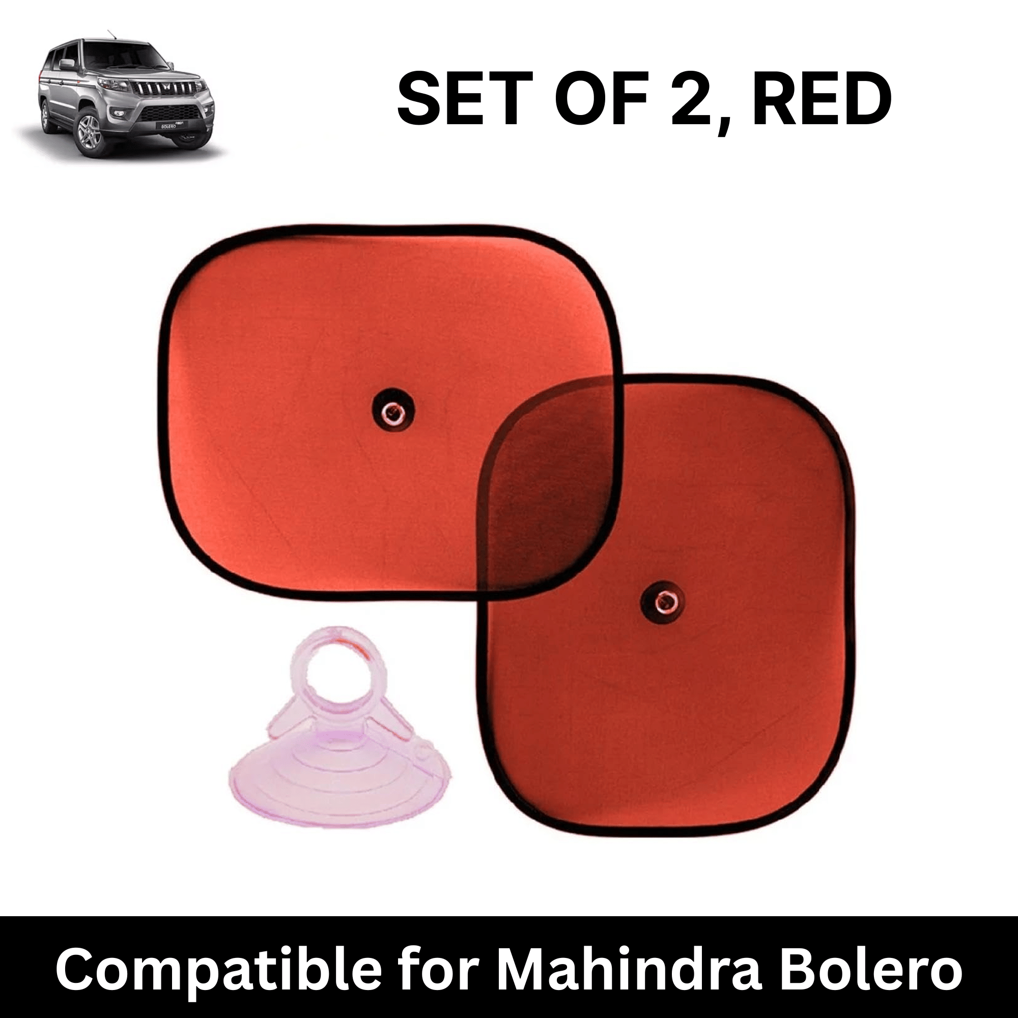 Car Sun Shade for Side Windows (Red, Set of 2) with vaccum Suction Cups for Mahindra Bolero Neo Plus Car Sun Shade for Side Windows (Red, Set of 2) with vaccum Suction Cups for Mahindra Bolero Neo Plus