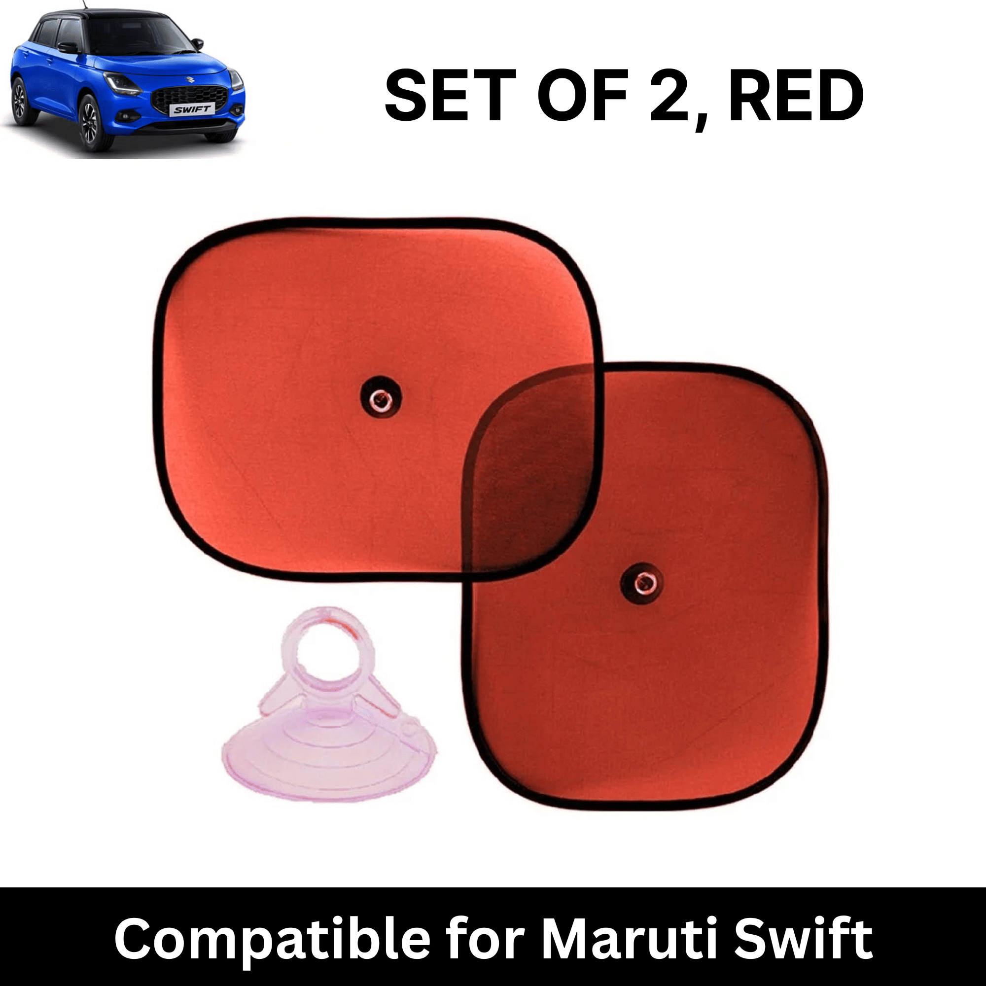 Car Sun Shade for Side Windows (Red, Set of 2) with vaccum Suction Cups for Maruti Swift Car Sun Shade for Side Windows (Red, Set of 2) with vaccum Suction Cups for Maruti Swift