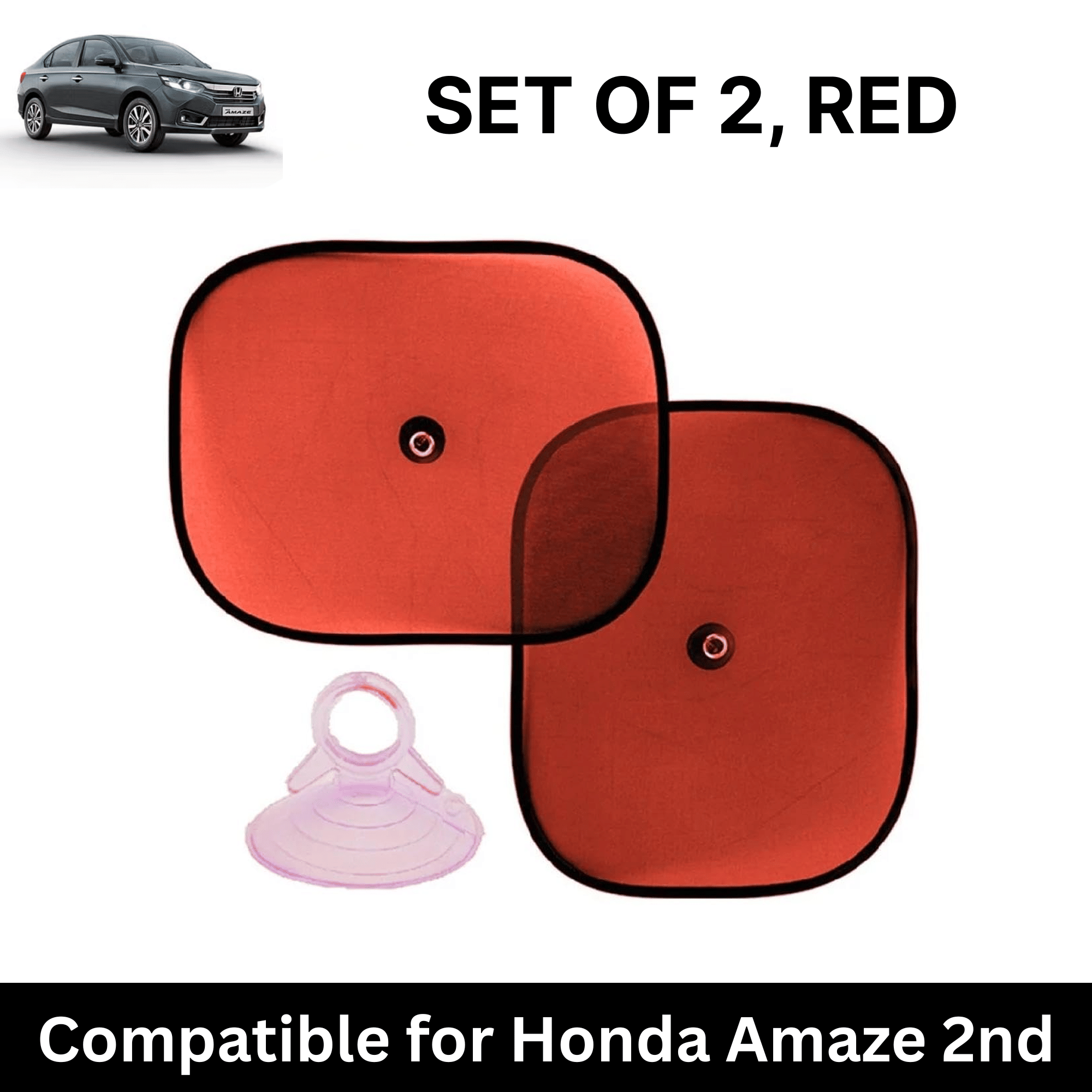 Car Sun Shade for Side Windows (Red, Set of 2) with vaccum Suction Cups for Honda Amaze 2nd Gen Car Sun Shade for Side Windows (Red, Set of 2) with vaccum Suction Cups for Honda Amaze 2nd Gen