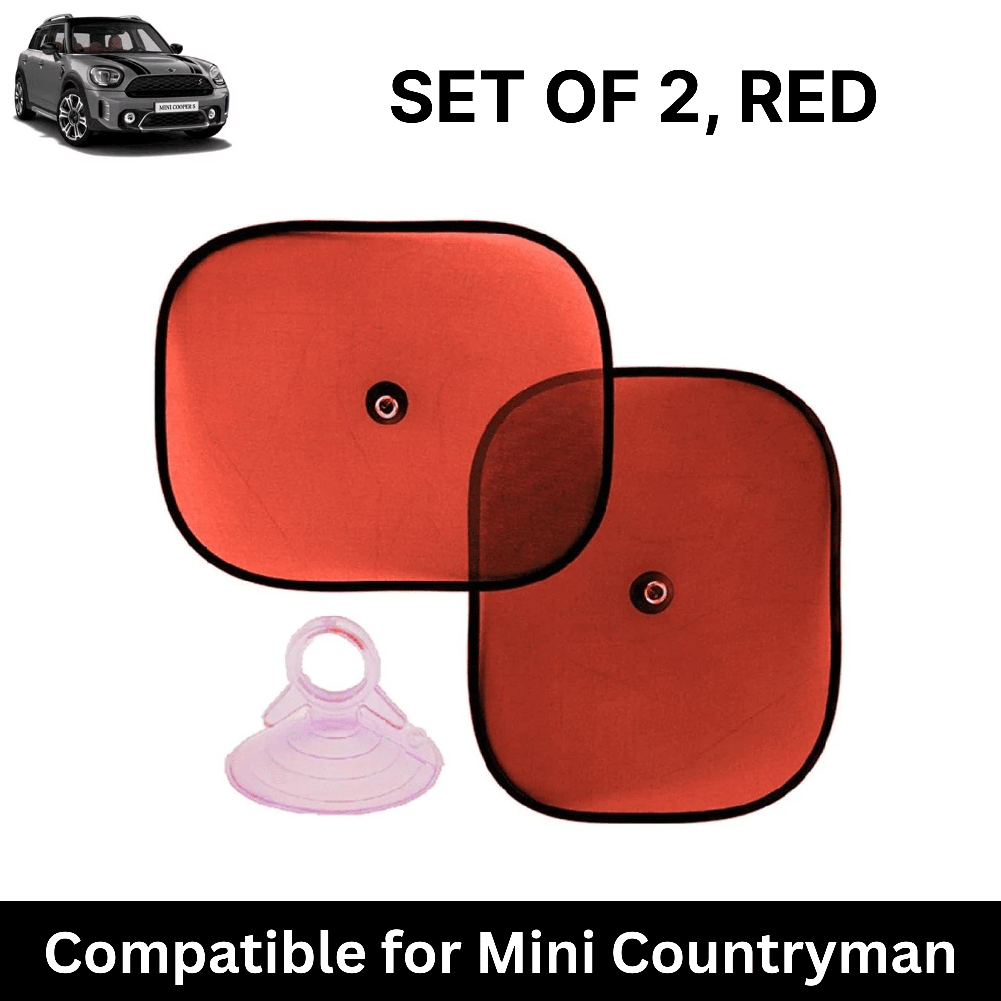     			Car Sun Shade for Side Windows (Red, Set of 2) with vaccum Suction Cups for Mini Countryman