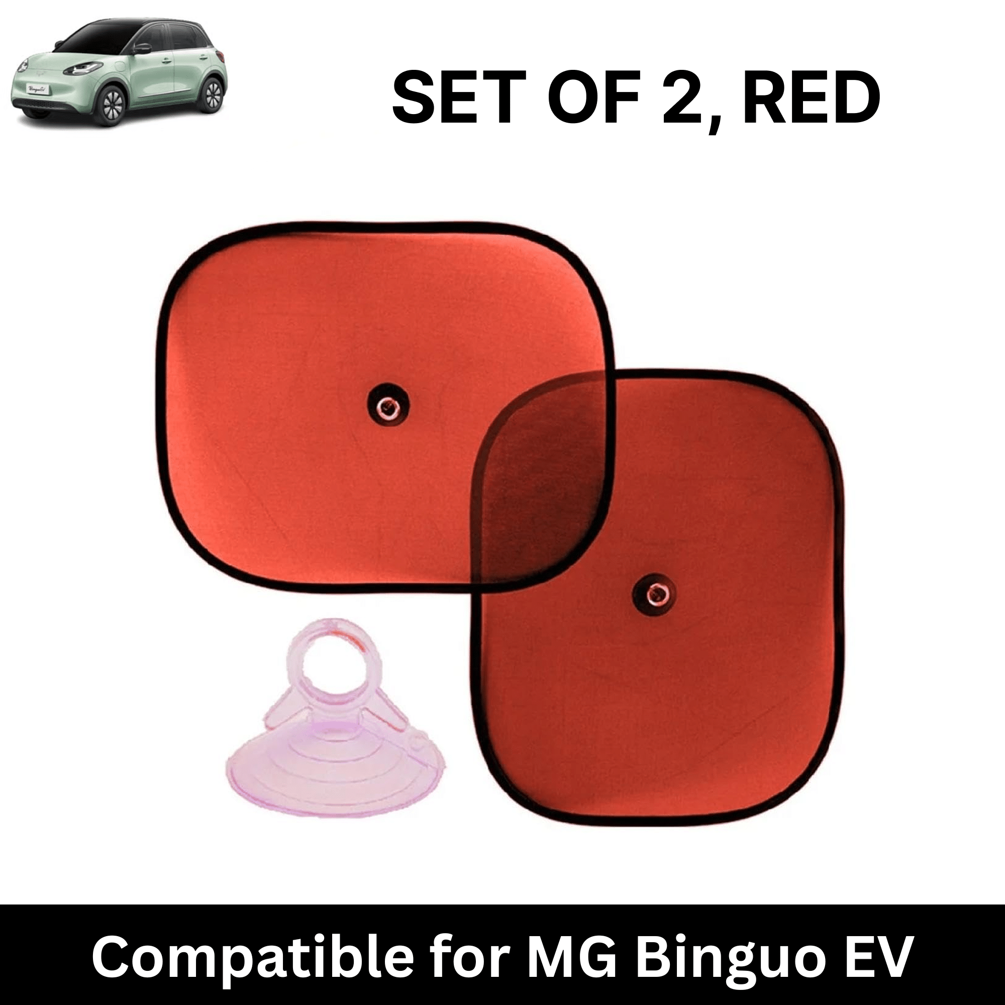     			Car Sun Shade for Side Windows (Red, Set of 2) with vaccum Suction Cups for MG Binguo EV