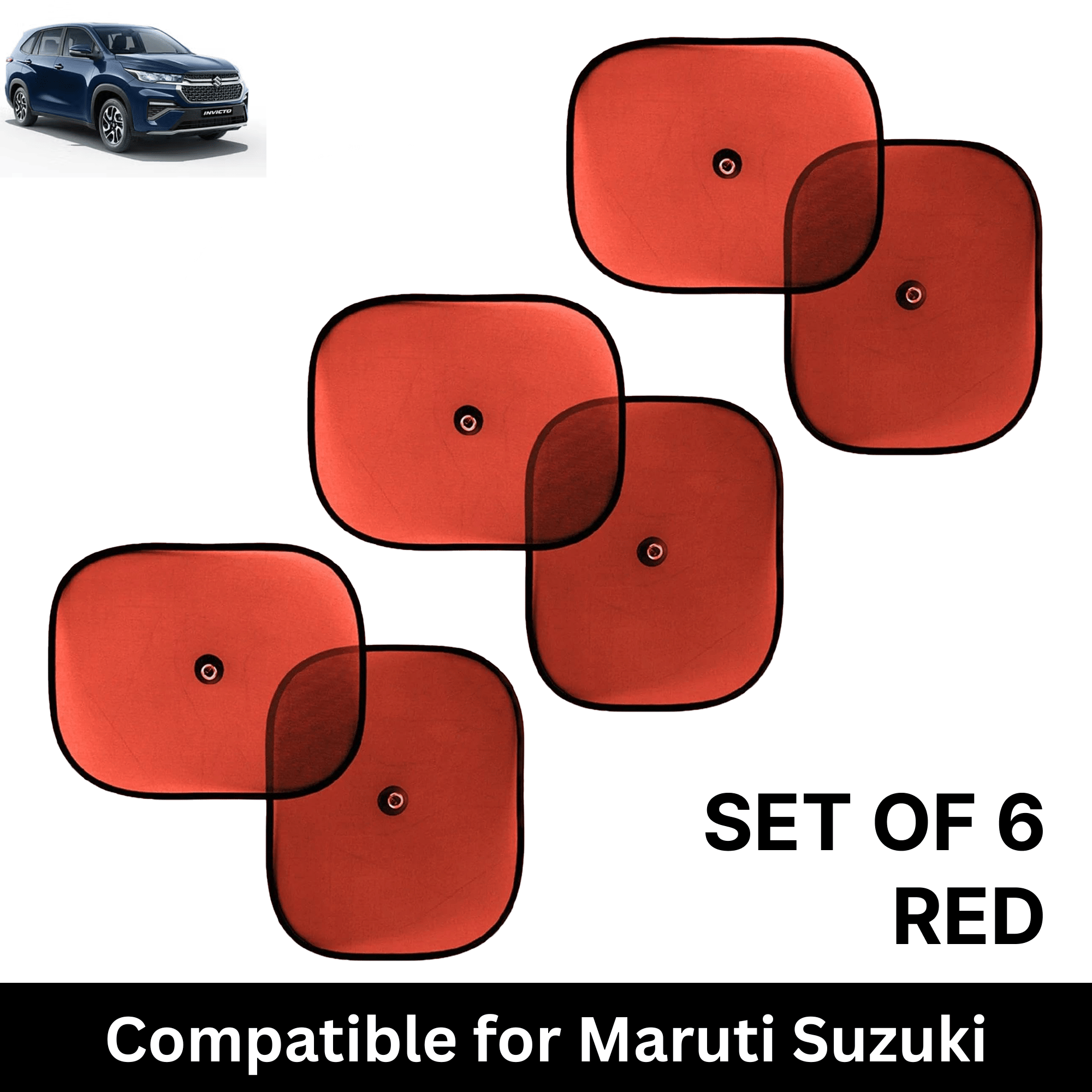 Car Sun Shade for Side Windows (Red, Set of 6) with vaccum Suction Cups for Maruti Suzuki Invicto Car Sun Shade for Side Windows (Red, Set of 6) with vaccum Suction Cups for Maruti Suzuki Invicto