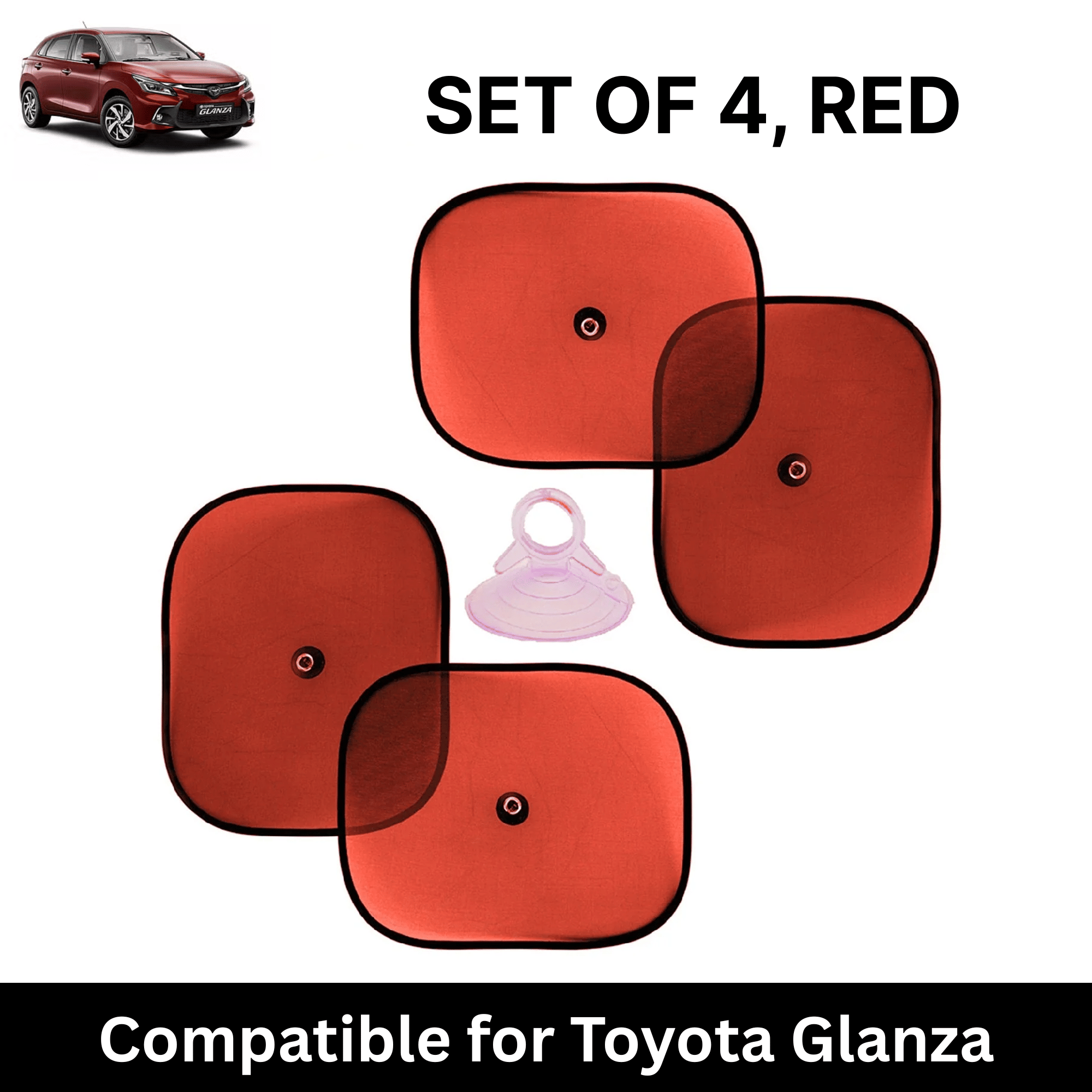 Car Sun Shade for Side Windows (Red, Set of 4) with vaccum Suction Cups for Toyota Glanza Car Sun Shade for Side Windows (Red, Set of 4) with vaccum Suction Cups for Toyota Glanza
