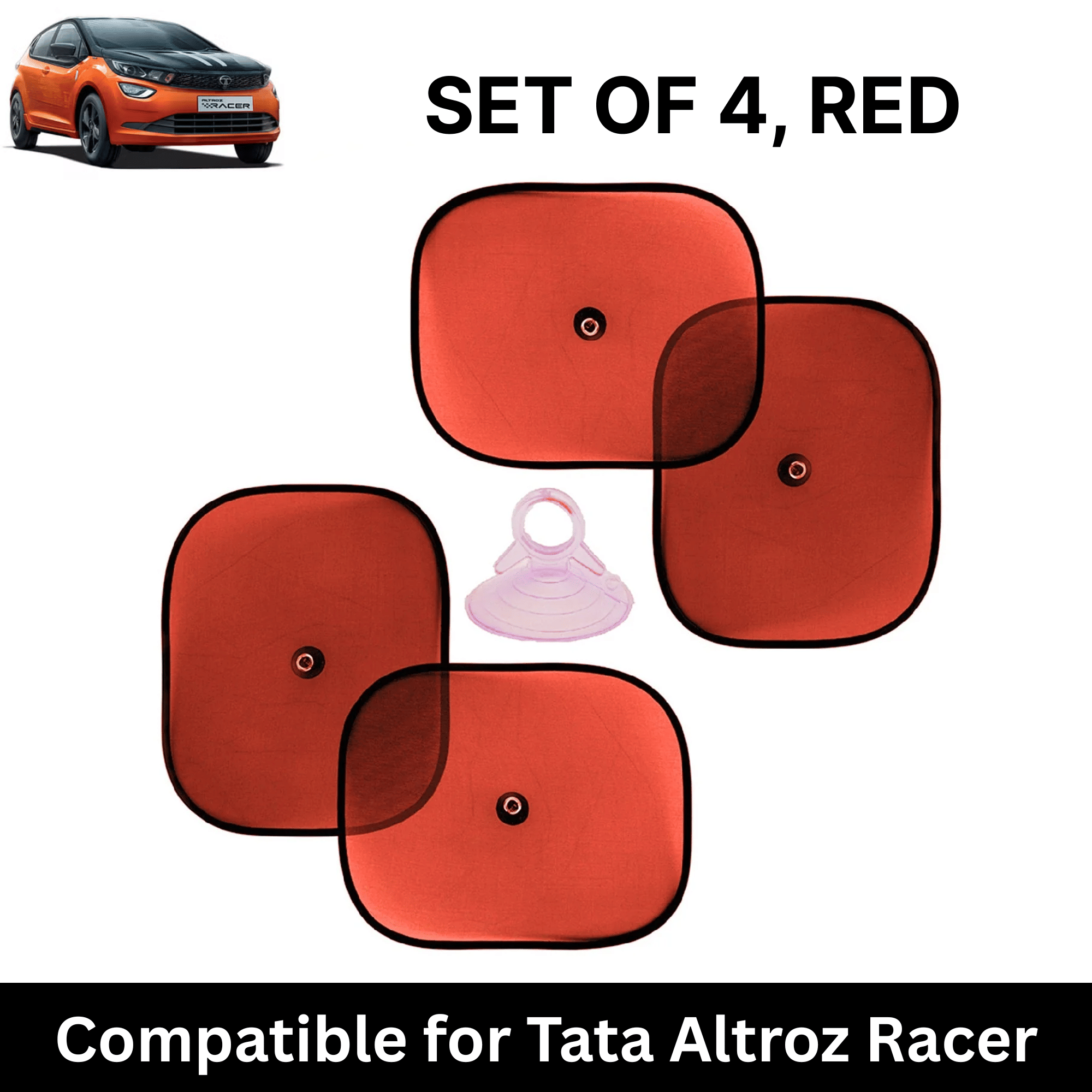 Car Sun Shade for Side Windows (Red, Set of 4) with vaccum Suction Cups for Tata Altroz Racer Car Sun Shade for Side Windows (Red, Set of 4) with vaccum Suction Cups for Tata Altroz Racer