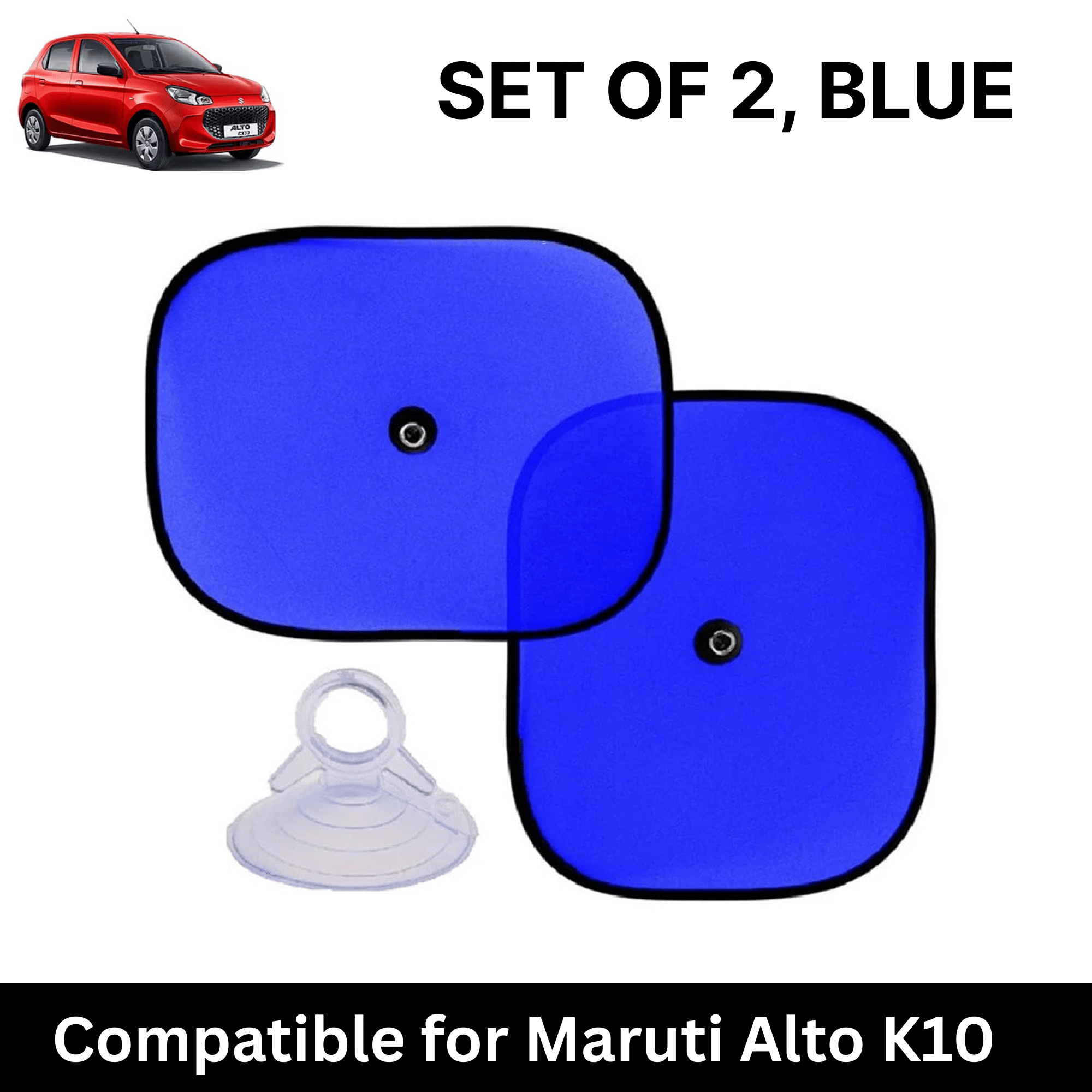     			Car Sun Shade for Side Windows (Blue, Set of 2) with vaccum Suction Cups for Maruti Alto K10