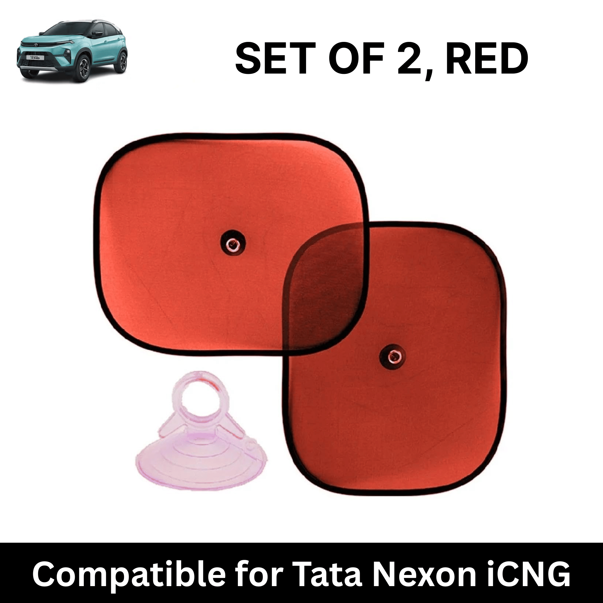Car Sun Shade for Side Windows (Red, Set of 2) with vaccum Suction Cups for Tata Nexon iCNG Car Sun Shade for Side Windows (Red, Set of 2) with vaccum Suction Cups for Tata Nexon iCNG