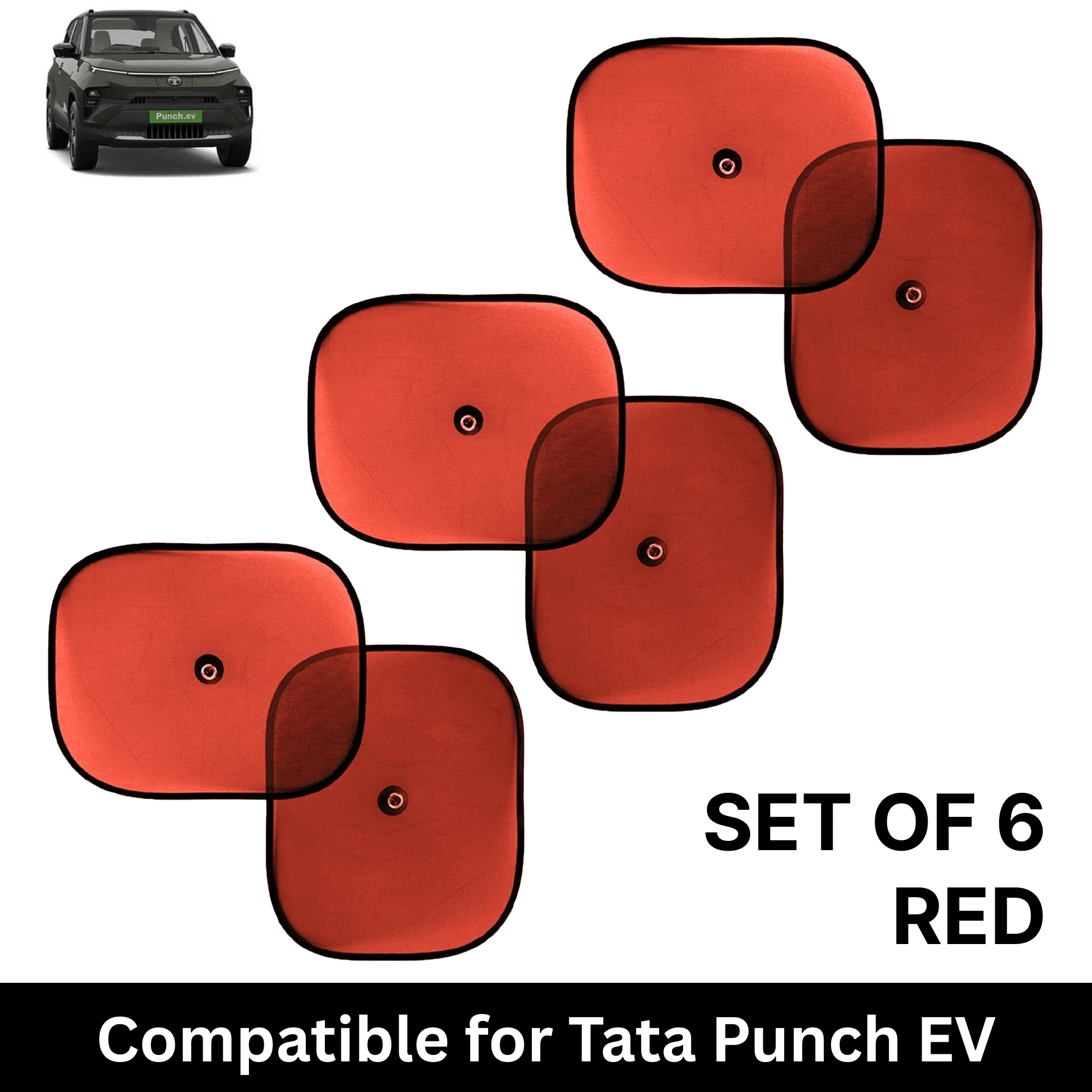 Car Sun Shade for Side Windows (Red, Set of 6) with vaccum Suction Cups for Tata Punch EV Car Sun Shade for Side Windows (Red, Set of 6) with vaccum Suction Cups for Tata Punch EV