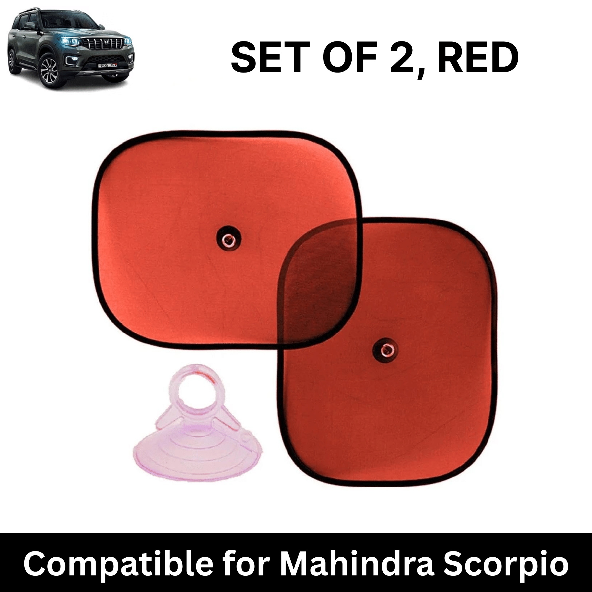     			Car Sun Shade for Side Windows (Red, Set of 2) with vaccum Suction Cups for Mahindra Scorpio N