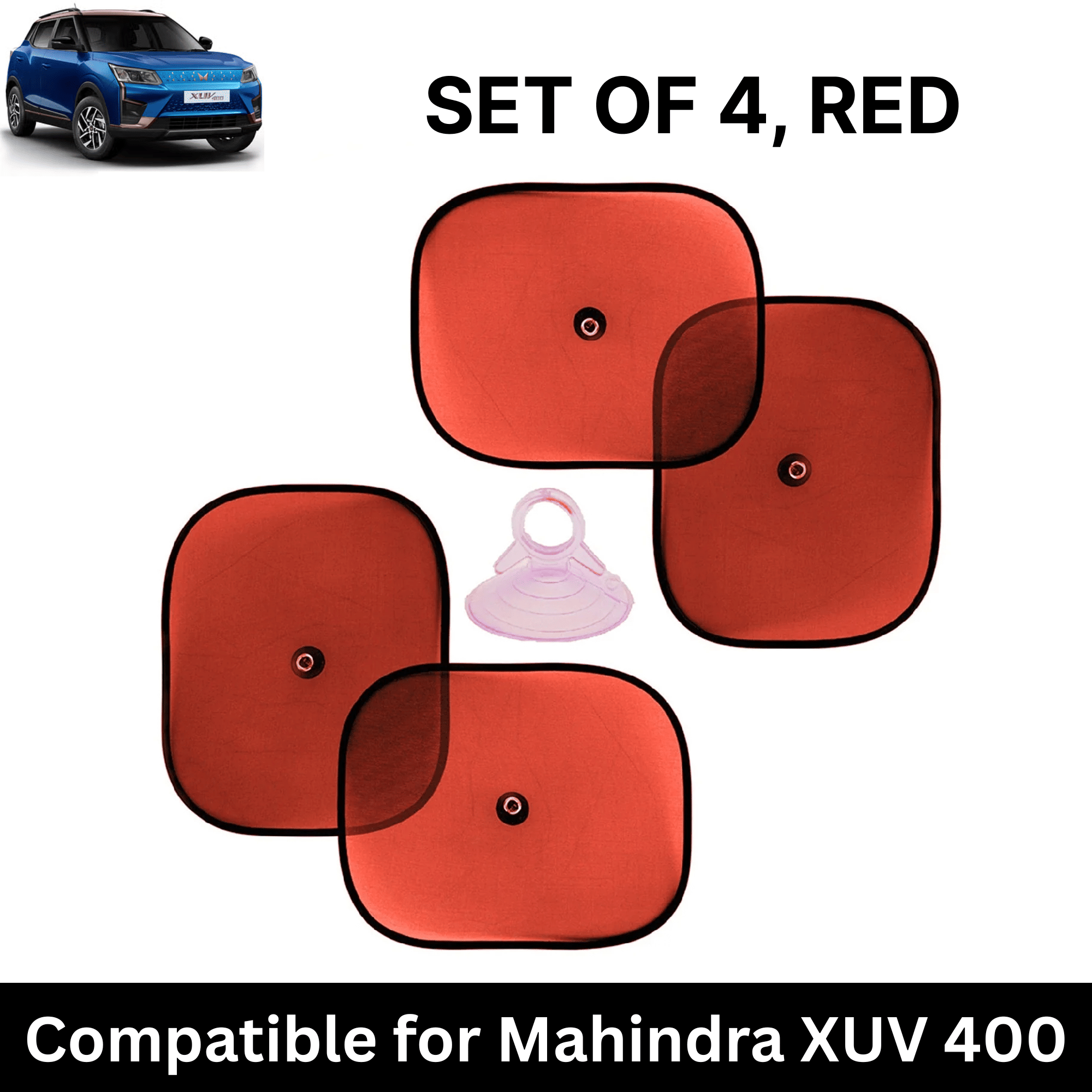 Car Sun Shade for Side Windows (Red, Set of 4) with vaccum Suction Cups for Mahindra XUV 400 Electric Car Sun Shade for Side Windows (Red, Set of 4) with vaccum Suction Cups for Mahindra XUV 400 Electric