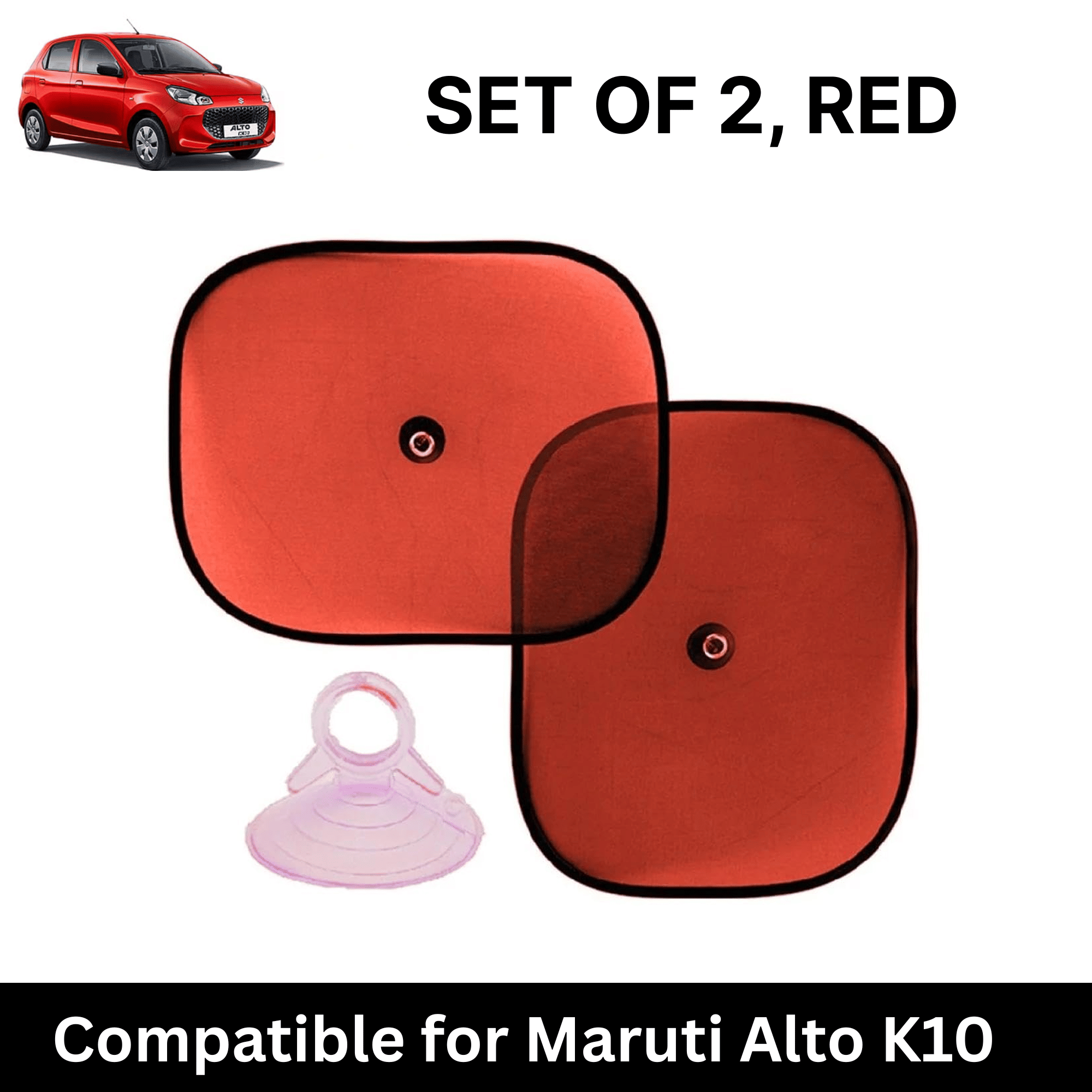 Car Sun Shade for Side Windows (Red, Set of 2) with vaccum Suction Cups for Maruti Alto K10 Car Sun Shade for Side Windows (Red, Set of 2) with vaccum Suction Cups for Maruti Alto K10
