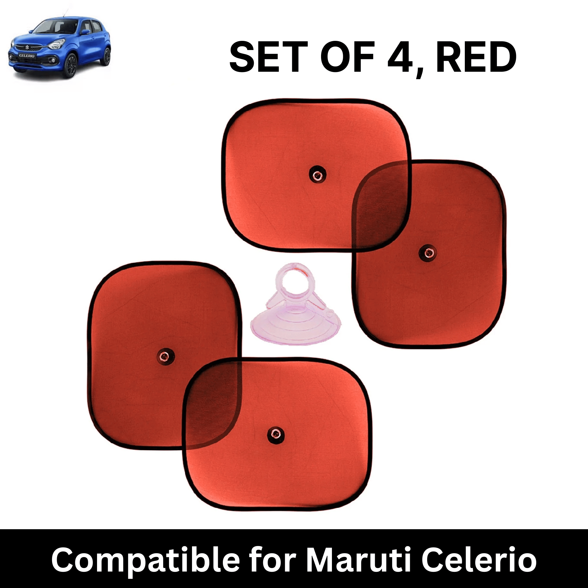     			Car Sun Shade for Side Windows (Red, Set of 4) with vaccum Suction Cups for Maruti Celerio Tour H2 Taxi