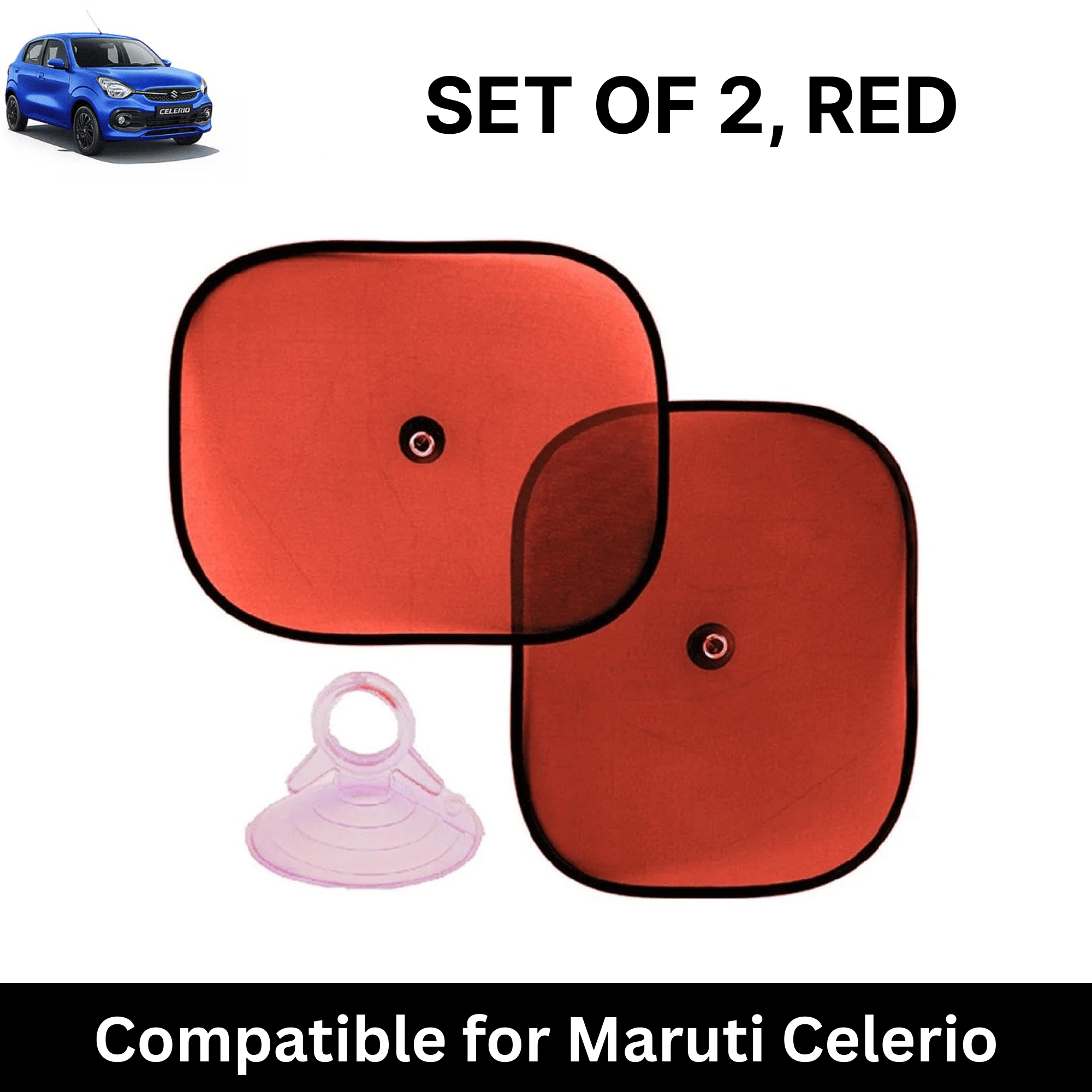     			Car Sun Shade for Side Windows (Red, Set of 2) with vaccum Suction Cups for Maruti Celerio