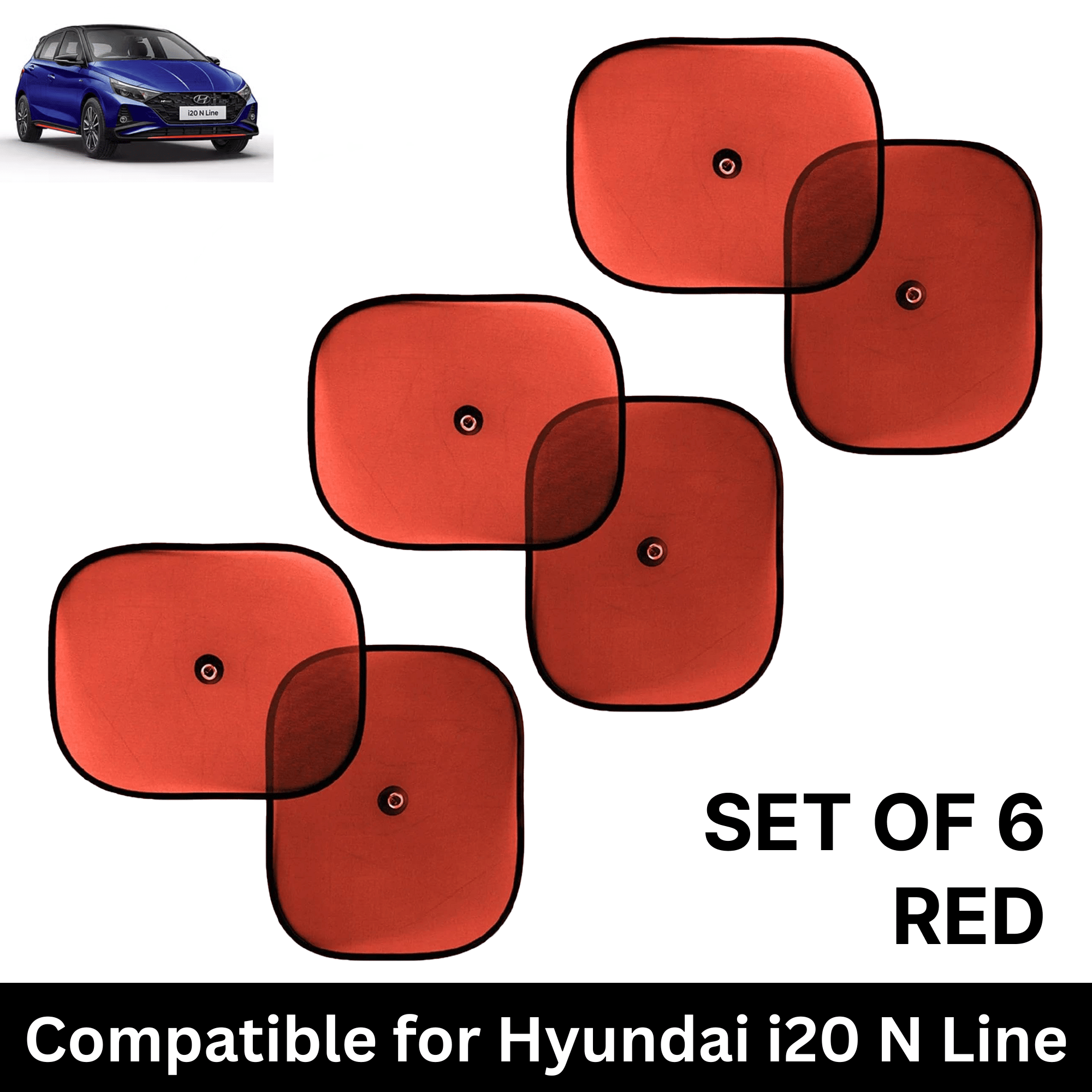     			Car Sun Shade for Side Windows (Red, Set of 6) with vaccum Suction Cups for Hyundai i20 N Line