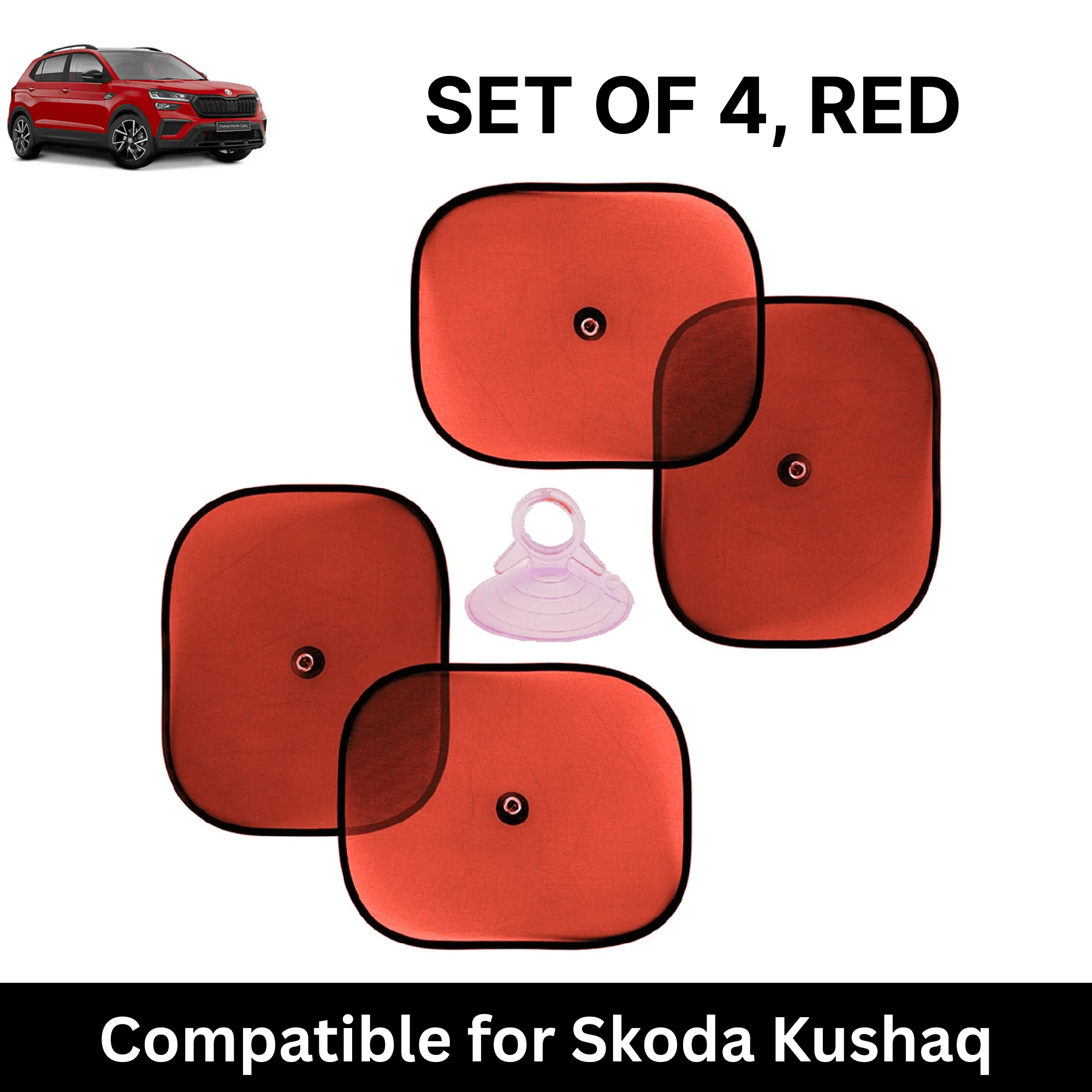 Car Sun Shade for Side Windows (Red, Set of 4) with vaccum Suction Cups for Skoda Kushaq Car Sun Shade for Side Windows (Red, Set of 4) with vaccum Suction Cups for Skoda Kushaq