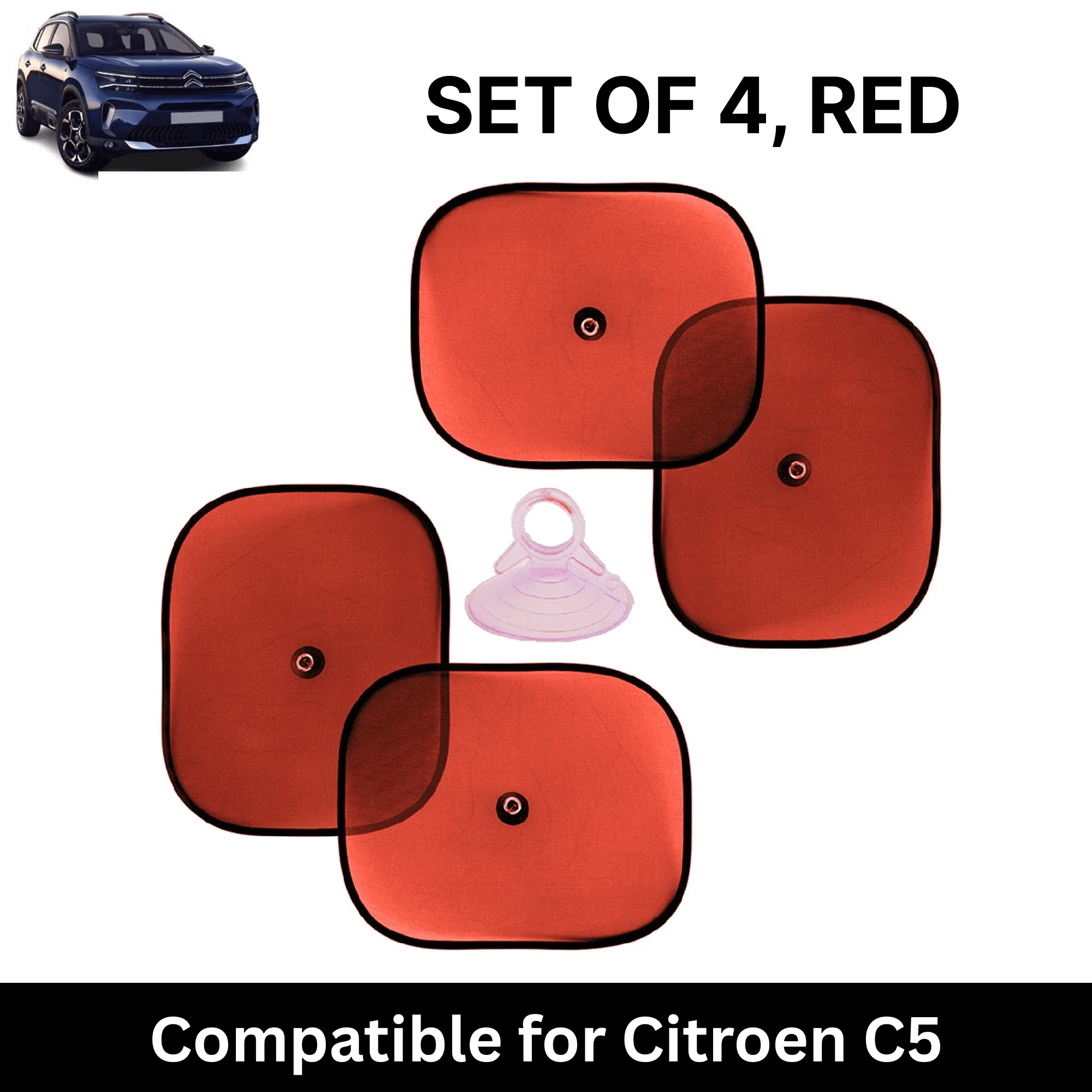 Car Sun Shade for Side Windows (Red, Set of 4) with vaccum Suction Cups for Citroen C5 Aircross Car Sun Shade for Side Windows (Red, Set of 4) with vaccum Suction Cups for Citroen C5 Aircross