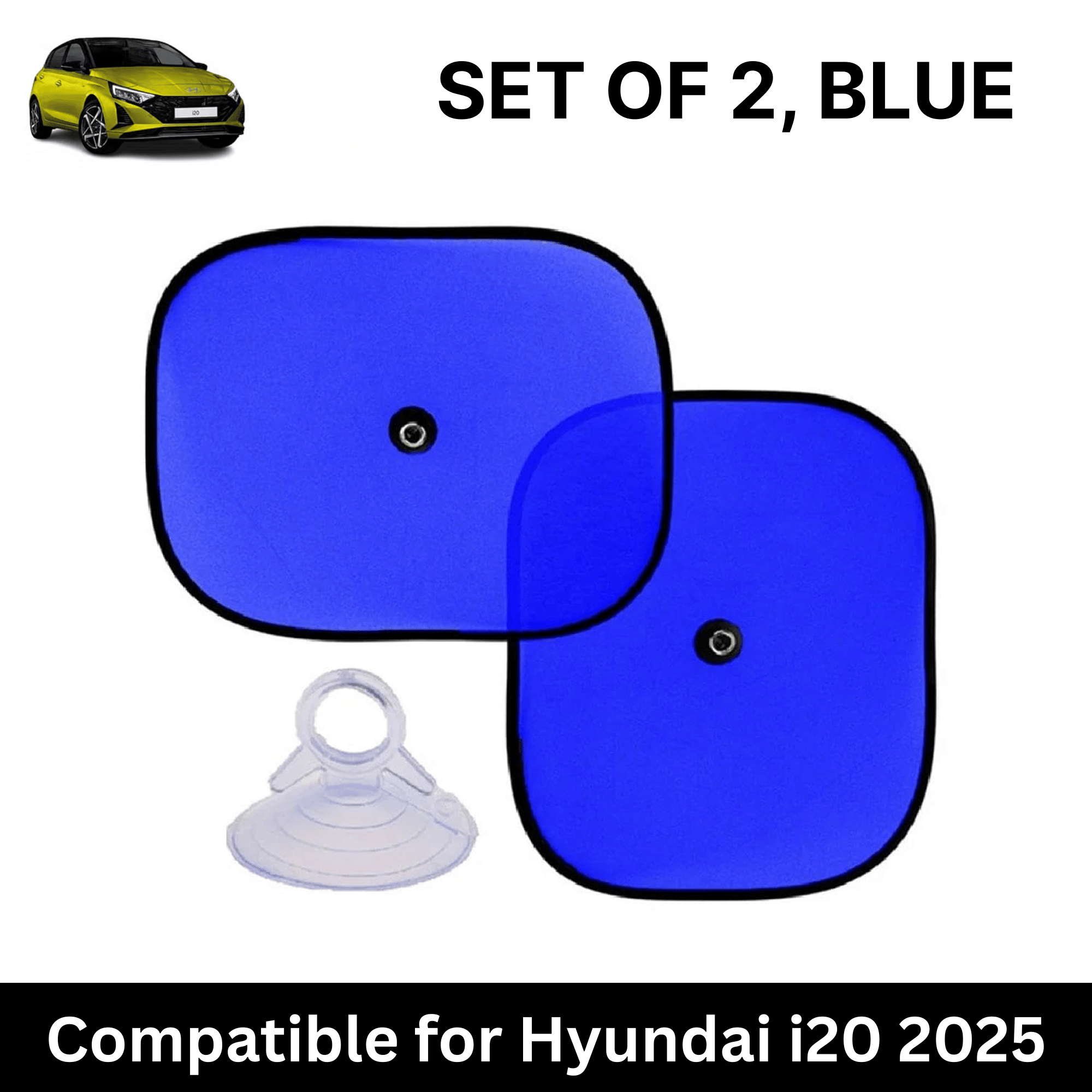     			Car Sun Shade for Side Windows (Blue, Set of 2) with vaccum Suction Cups for Hyundai i20 2025
