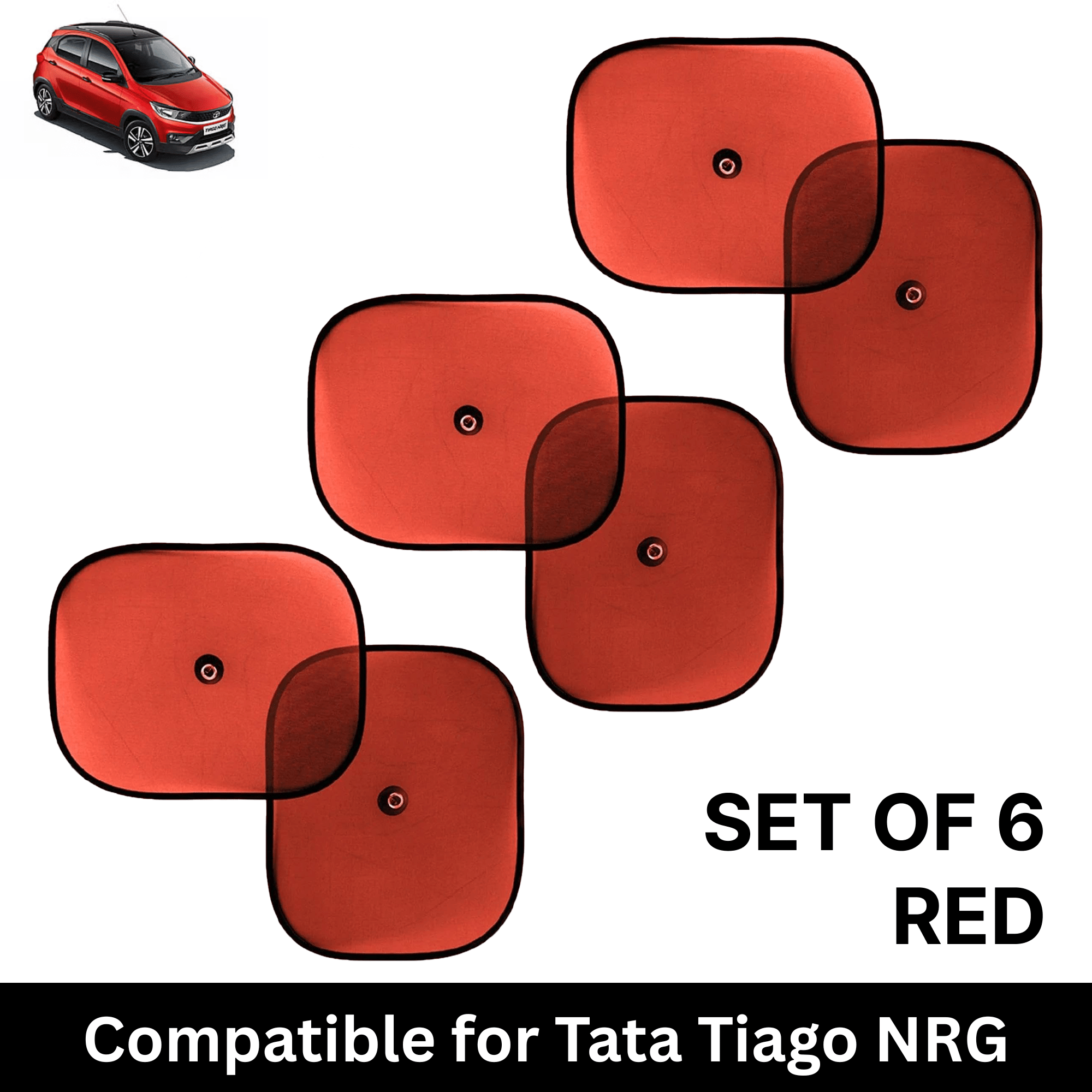     			Car Sun Shade for Side Windows (Red, Set of 6) with vaccum Suction Cups for Tata Tiago NRG BS6