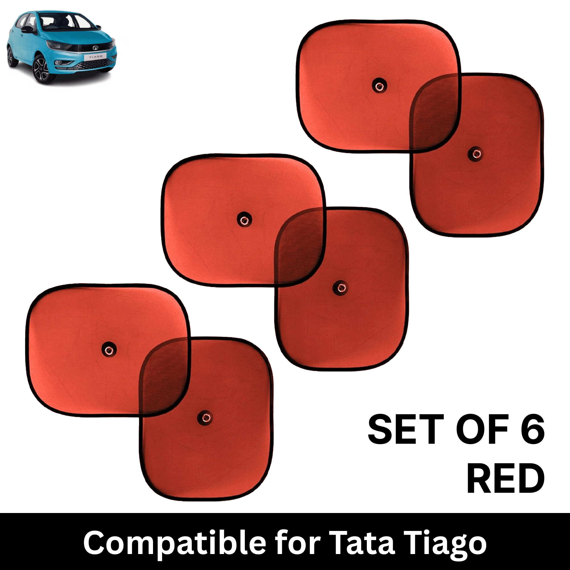 Car Sun Shade for Side Windows (Red, Set of 6) with vaccum Suction Cups for Tata Tiago Car Sun Shade for Side Windows (Red, Set of 6) with vaccum Suction Cups for Tata Tiago