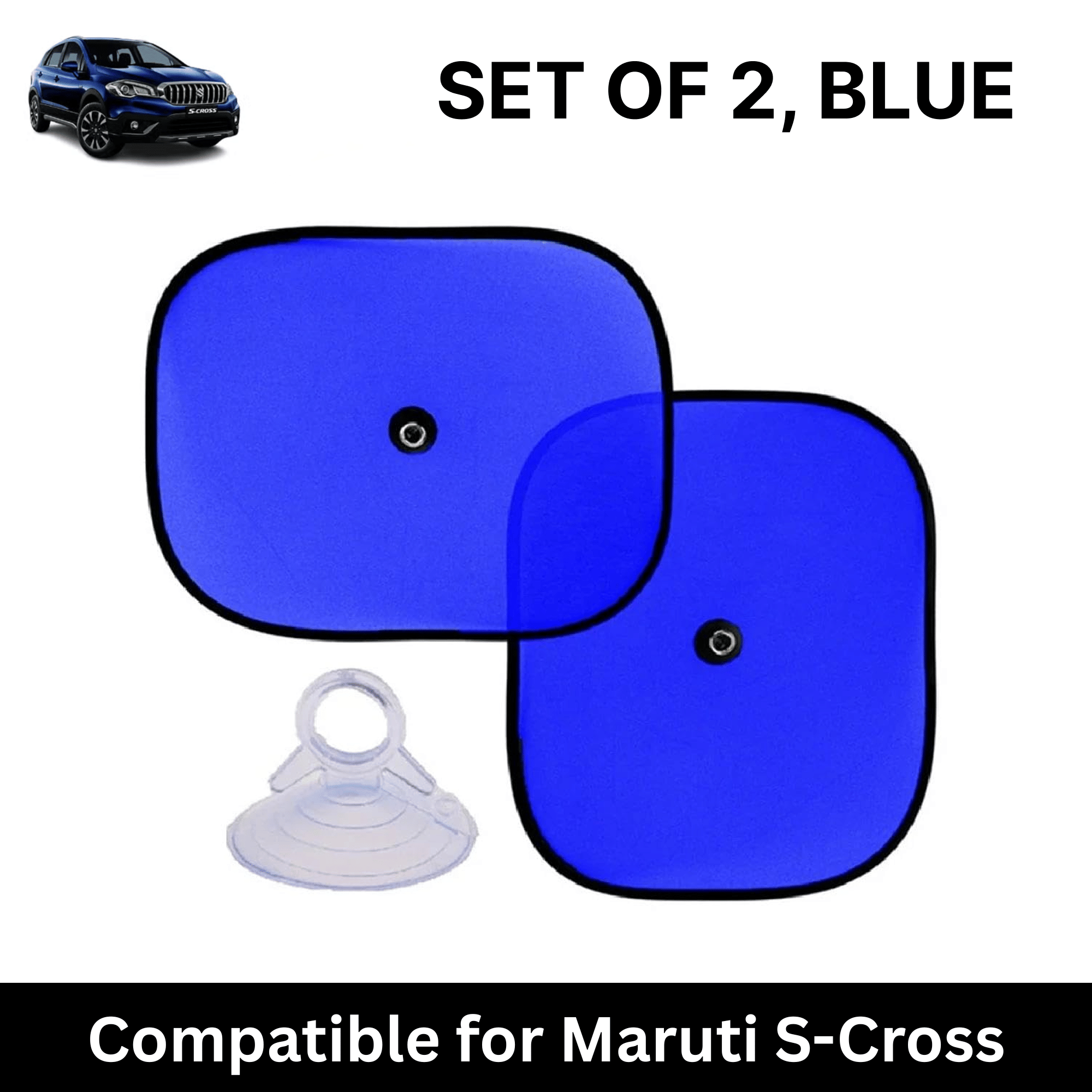     			Car Sun Shade for Side Windows (Blue, Set of 2) with vaccum Suction Cups for Maruti S-Cross Facelift