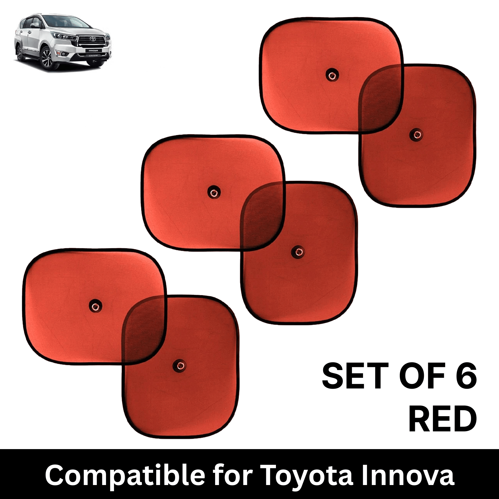 Car Sun Shade for Side Windows (Red, Set of 6) with vaccum Suction Cups for Toyota Innova Crysta Car Sun Shade for Side Windows (Red, Set of 6) with vaccum Suction Cups for Toyota Innova Crysta