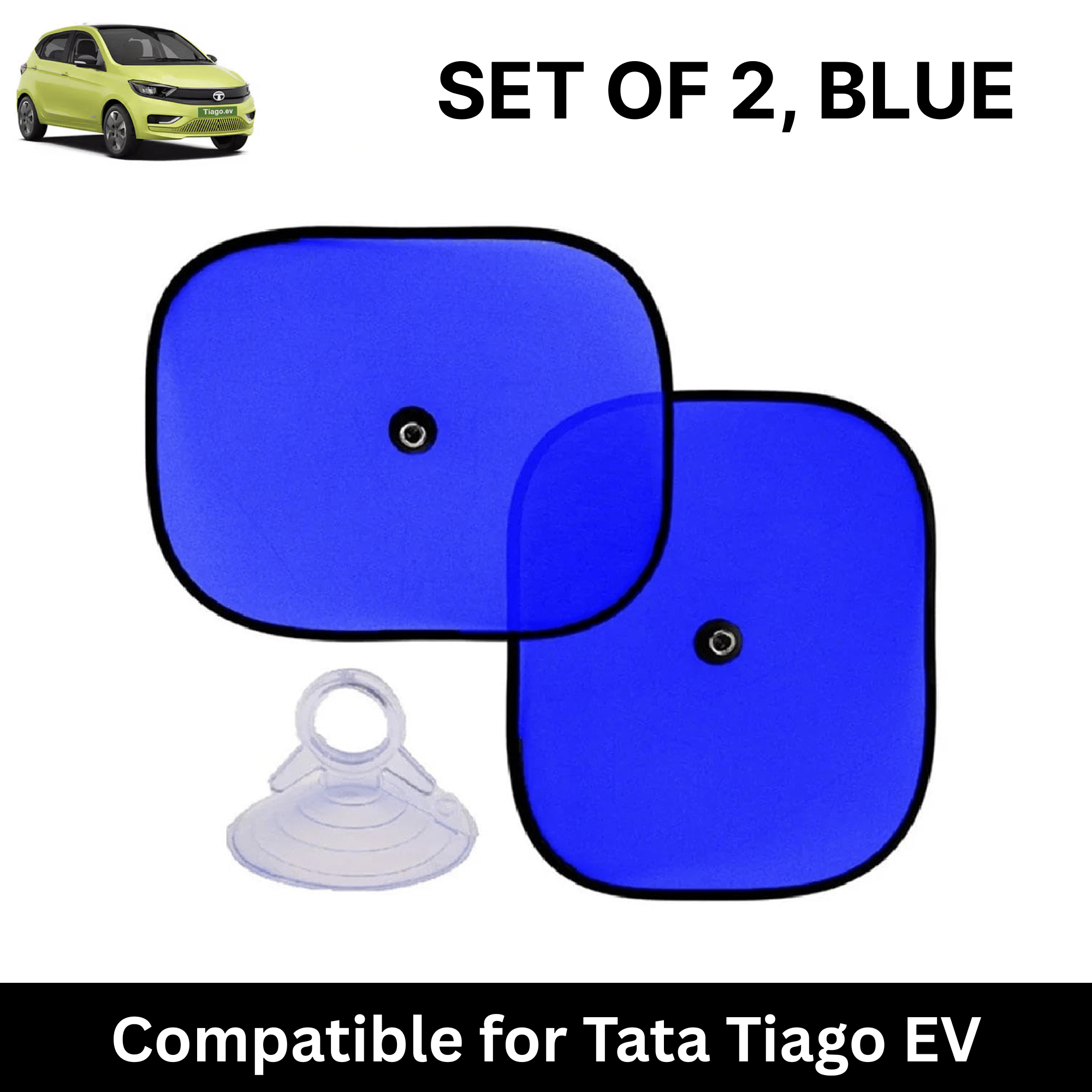     			Car Sun Shade for Side Windows (Blue, Set of 2) with vaccum Suction Cups for Tata Tiago EV