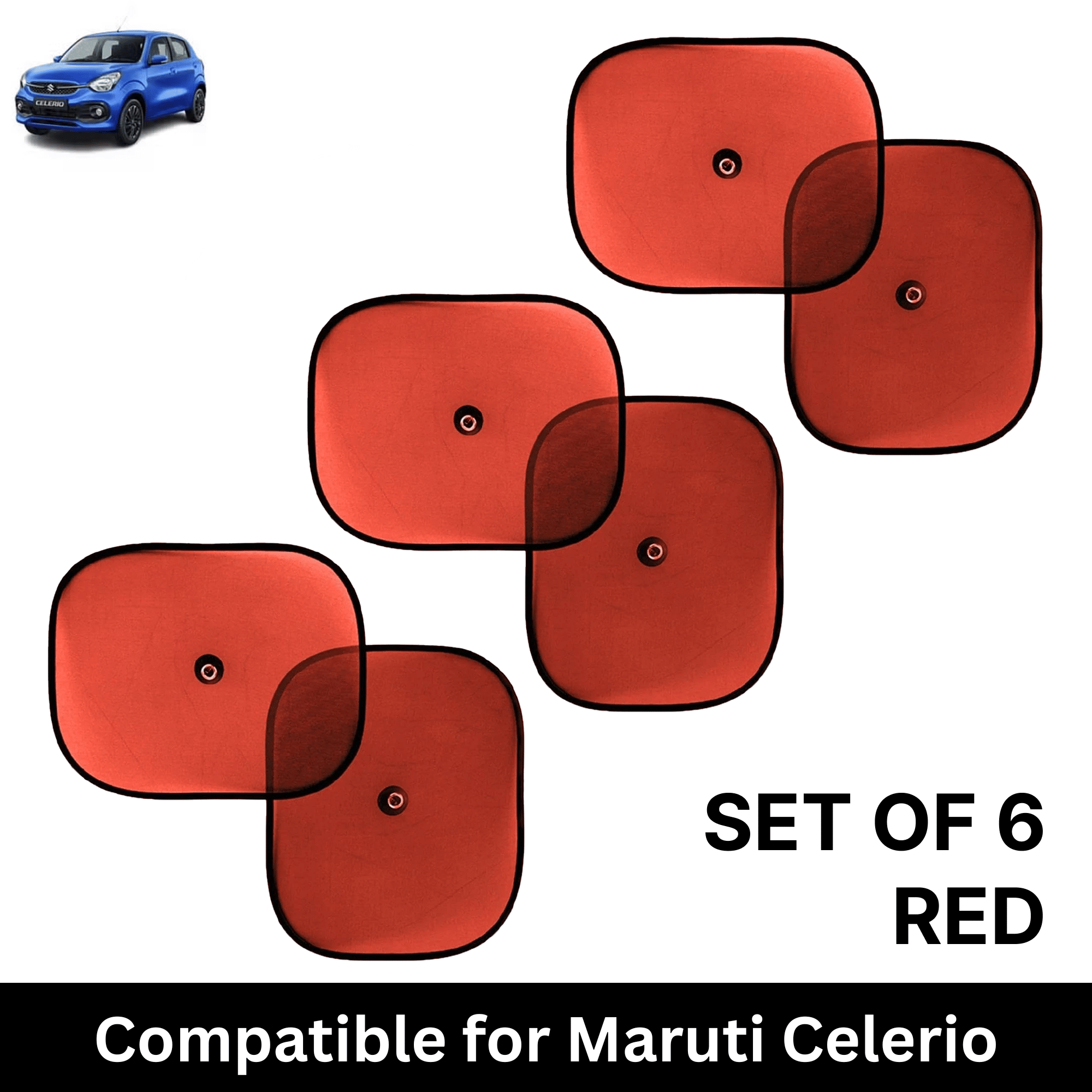     			Car Sun Shade for Side Windows (Red, Set of 6) with vaccum Suction Cups for Maruti Celerio Tour H2 Taxi