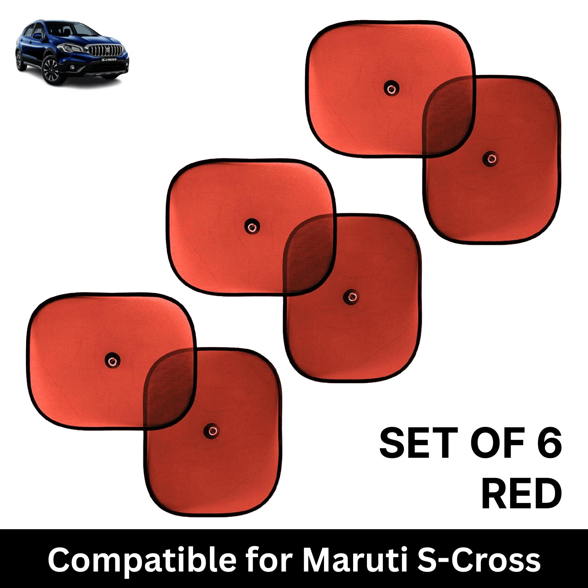 Car Sun Shade for Side Windows (Red, Set of 6) with vaccum Suction Cups for Maruti S-Cross Facelift Car Sun Shade for Side Windows (Red, Set of 6) with vaccum Suction Cups for Maruti S-Cross Facelift