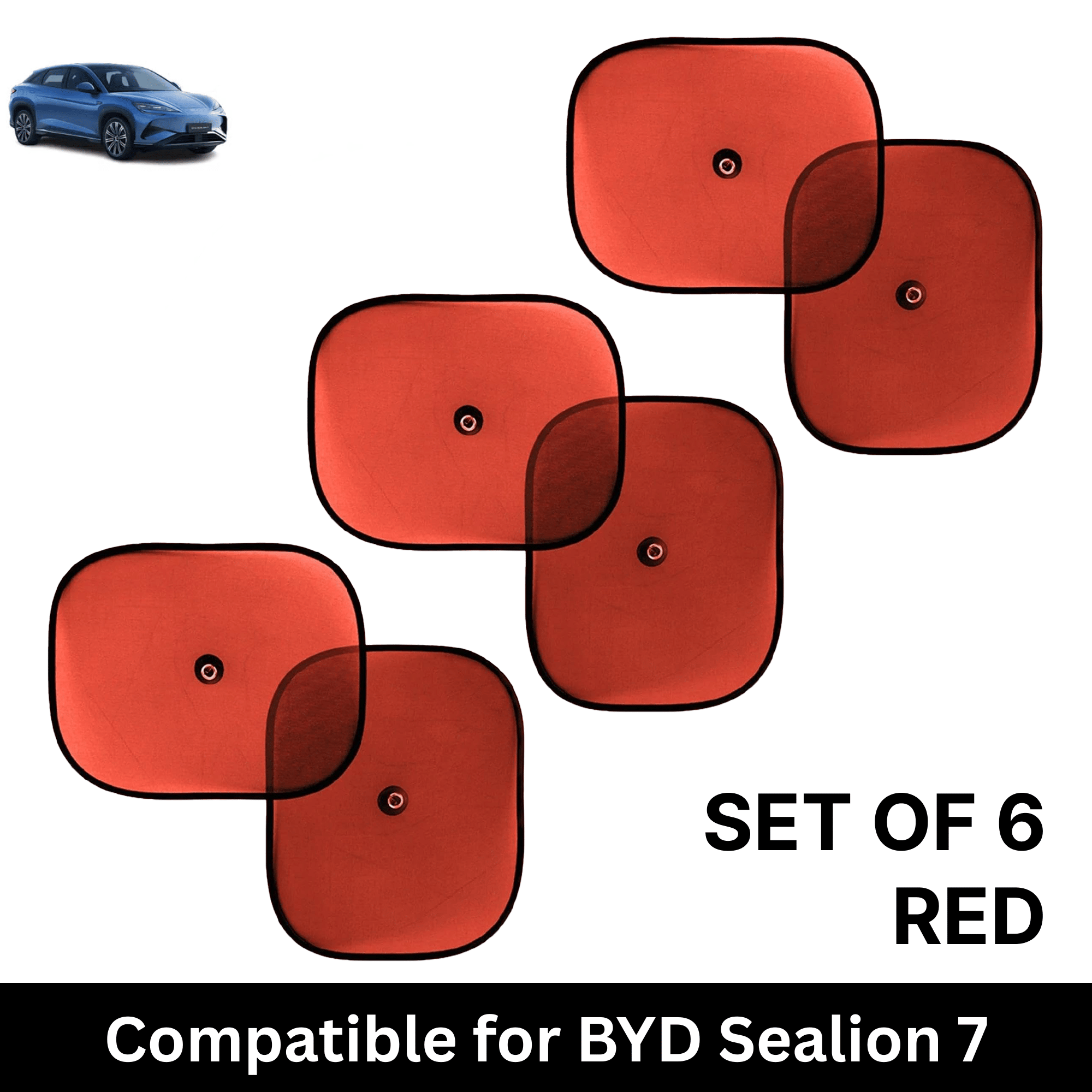 Car Sun Shade for Side Windows (Red, Set of 6) with vaccum Suction Cups for BYD Sealion 7 Car Sun Shade for Side Windows (Red, Set of 6) with vaccum Suction Cups for BYD Sealion 7