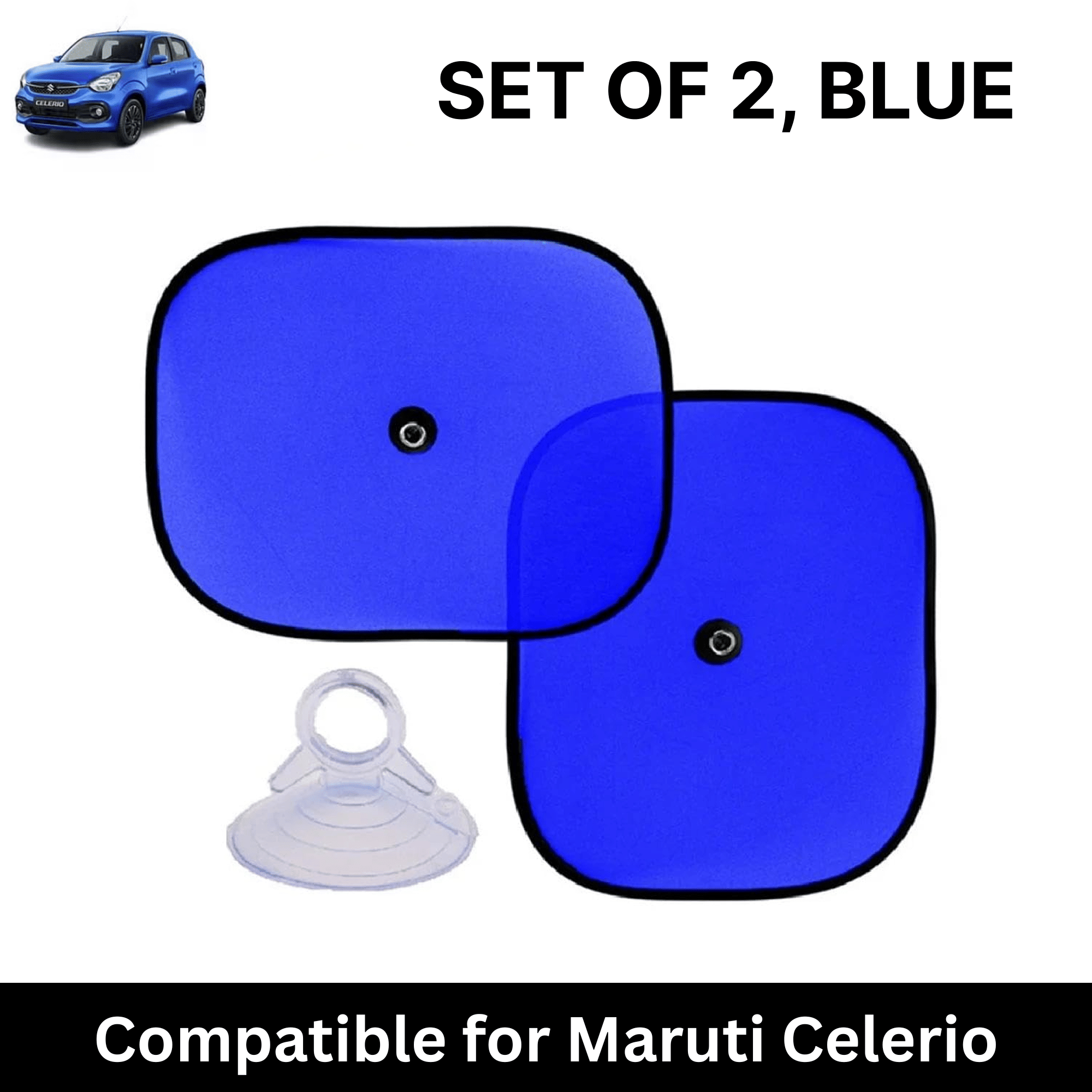     			Car Sun Shade for Side Windows (Blue, Set of 2) with vaccum Suction Cups for Maruti Celerio Tour H2 Taxi