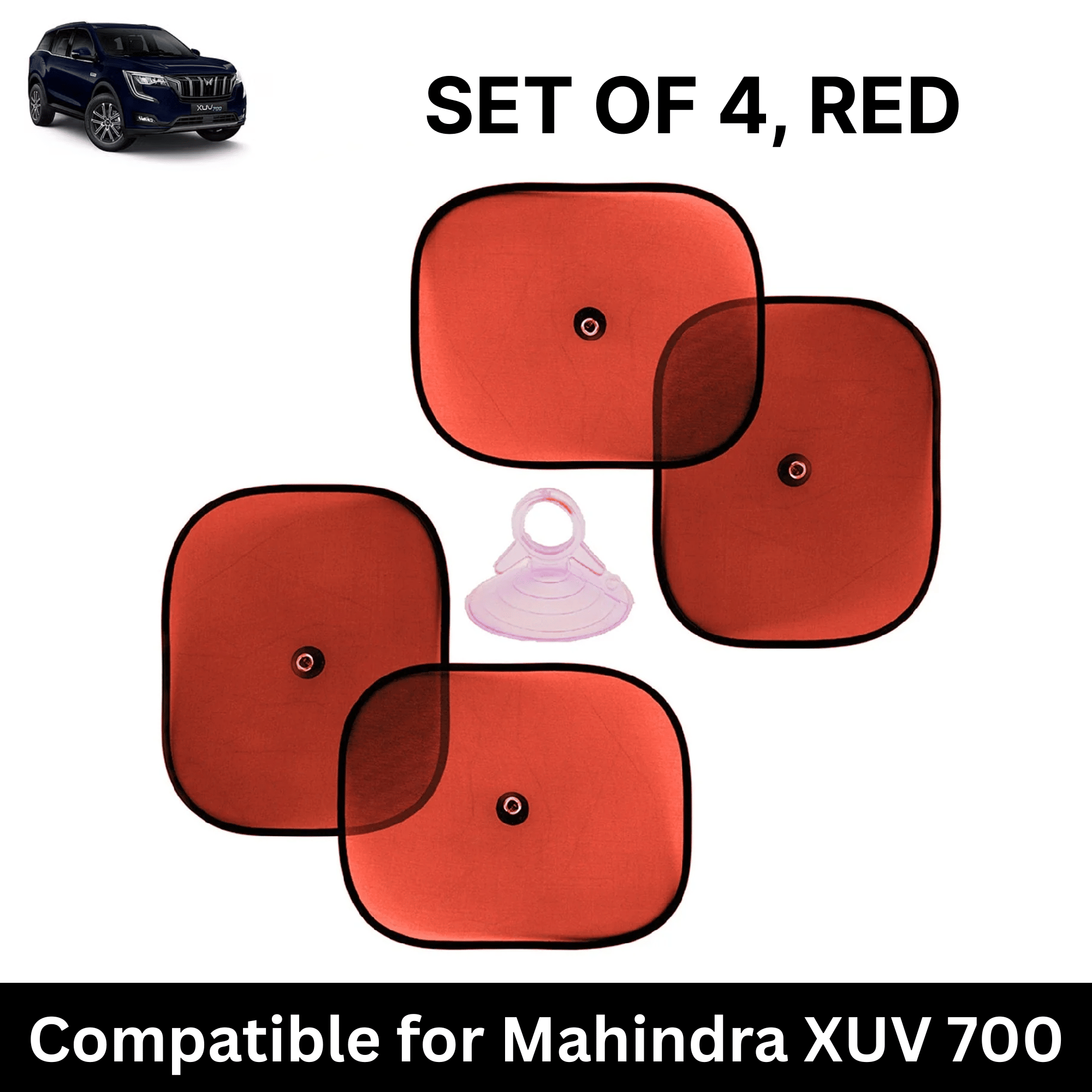 Car Sun Shade for Side Windows (Red, Set of 4) with vaccum Suction Cups for Mahindra XUV 700 Car Sun Shade for Side Windows (Red, Set of 4) with vaccum Suction Cups for Mahindra XUV 700
