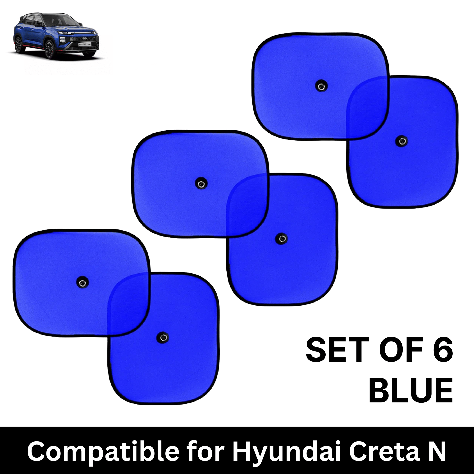 Car Sun Shade for Side Windows (Blue, Set of 6) with vaccum Suction Cups for Hyundai Creta N Line Car Sun Shade for Side Windows (Blue, Set of 6) with vaccum Suction Cups for Hyundai Creta N Line