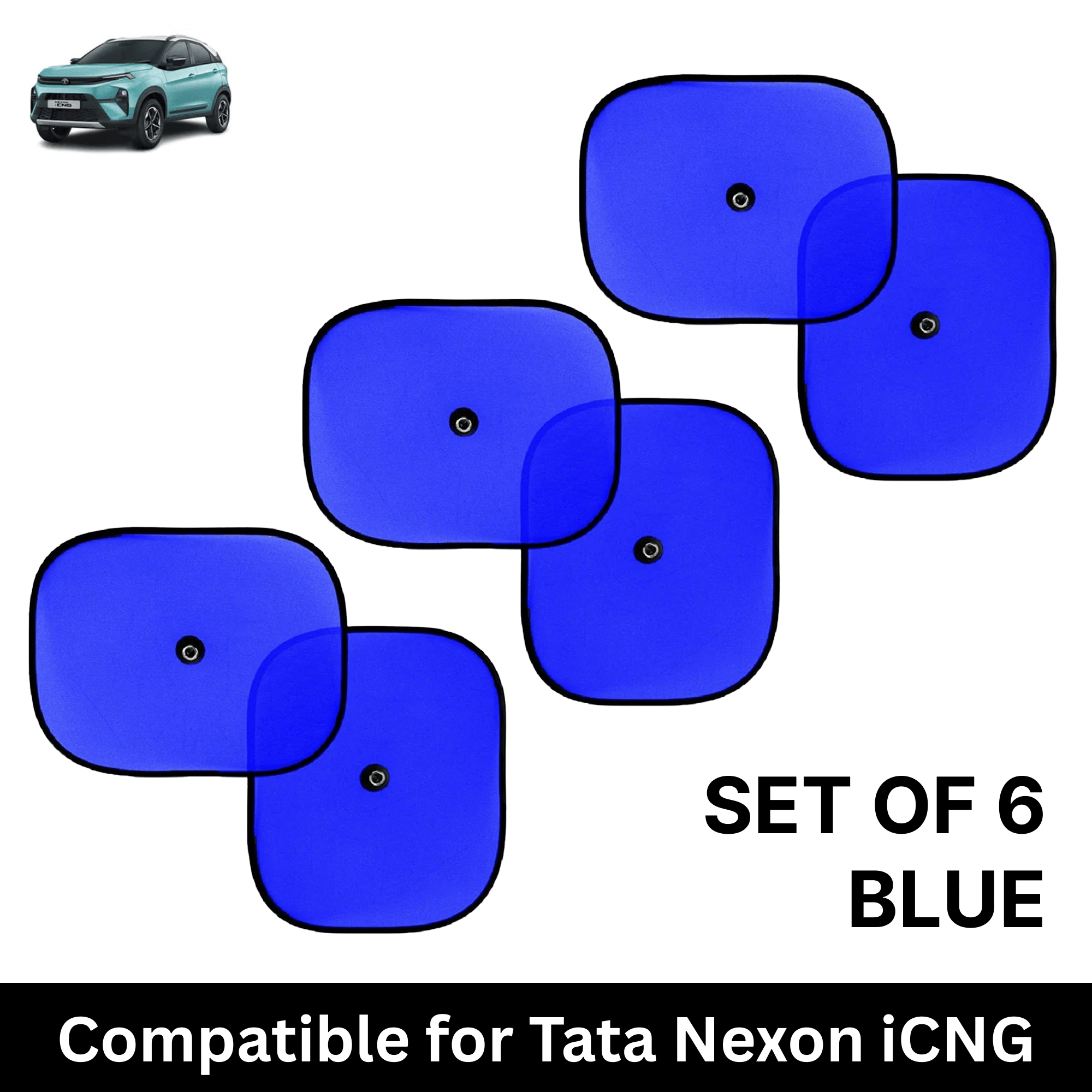     			Car Sun Shade for Side Windows (Blue, Set of 6) with vaccum Suction Cups for Tata Nexon iCNG