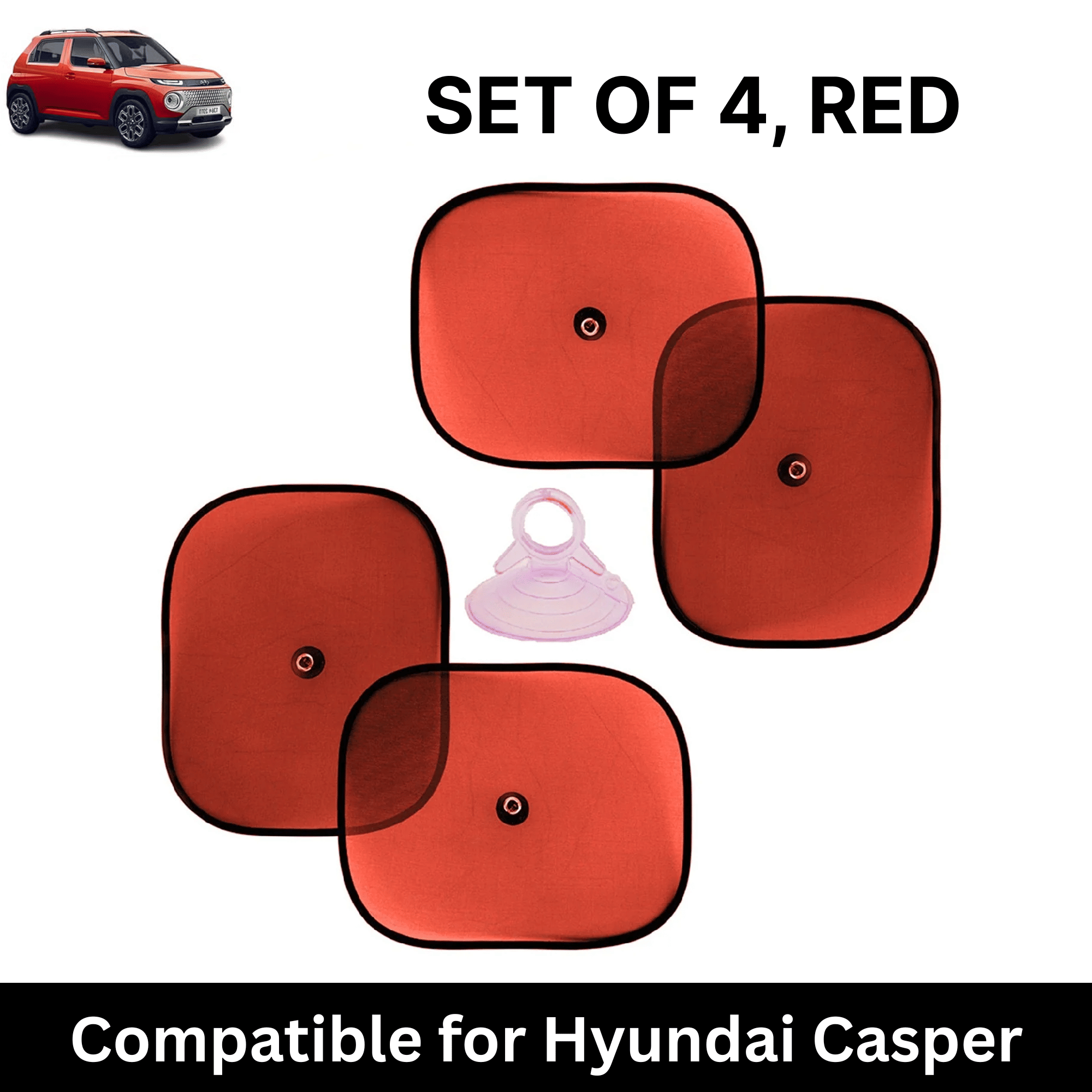 Car Sun Shade for Side Windows (Red, Set of 4) with vaccum Suction Cups for Hyundai Casper Car Sun Shade for Side Windows (Red, Set of 4) with vaccum Suction Cups for Hyundai Casper