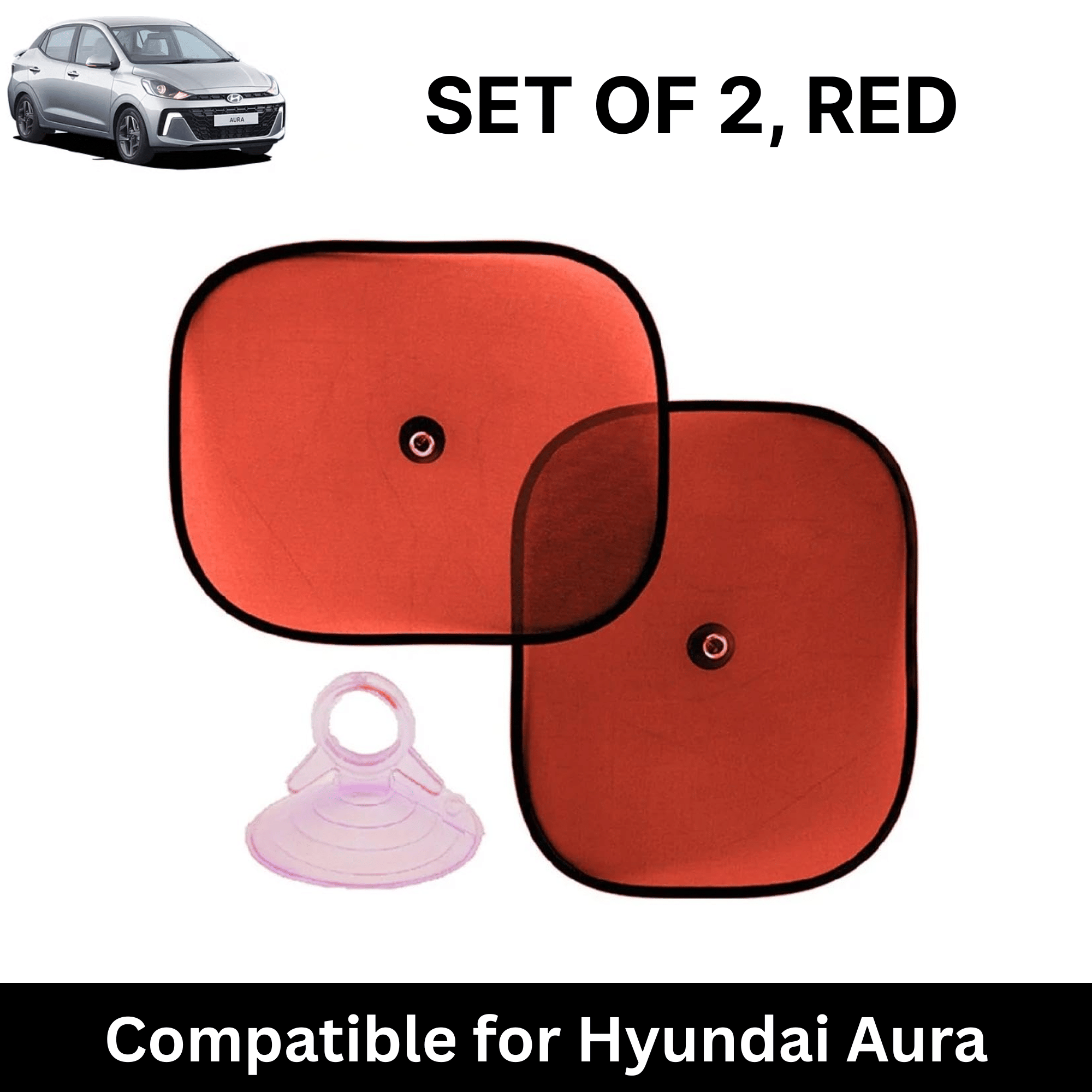     			Car Sun Shade for Side Windows (Red, Set of 2) with vaccum Suction Cups for Hyundai Aura