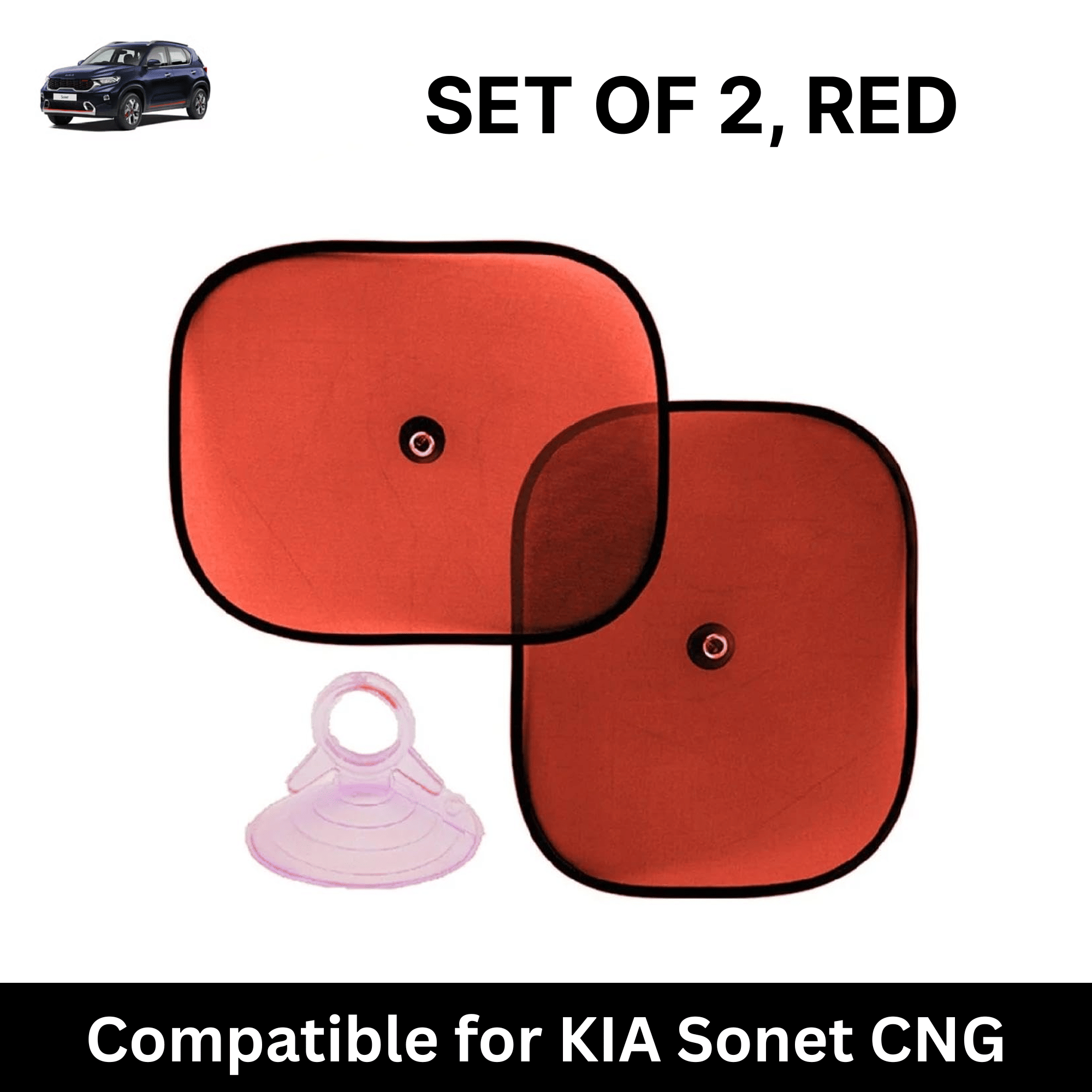 Car Sun Shade for Side Windows (Red, Set of 2) with vaccum Suction Cups for KIA Sonet CNG Car Sun Shade for Side Windows (Red, Set of 2) with vaccum Suction Cups for KIA Sonet CNG